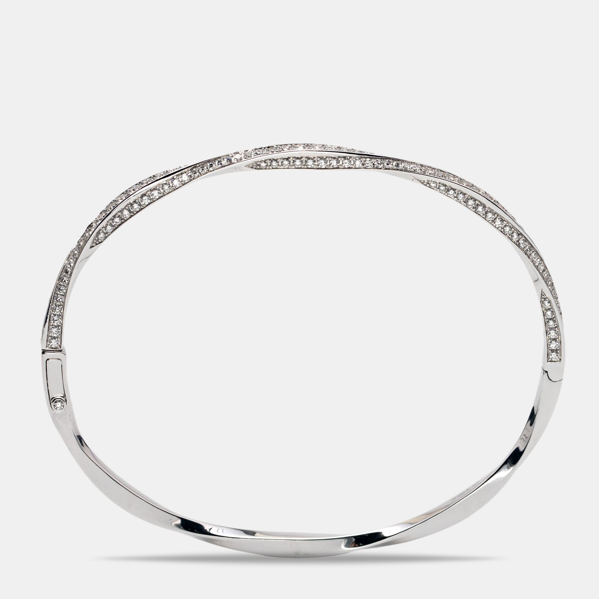 Uncut Graff Spiral Diamonds 18k White Gold Bangle Bracelet