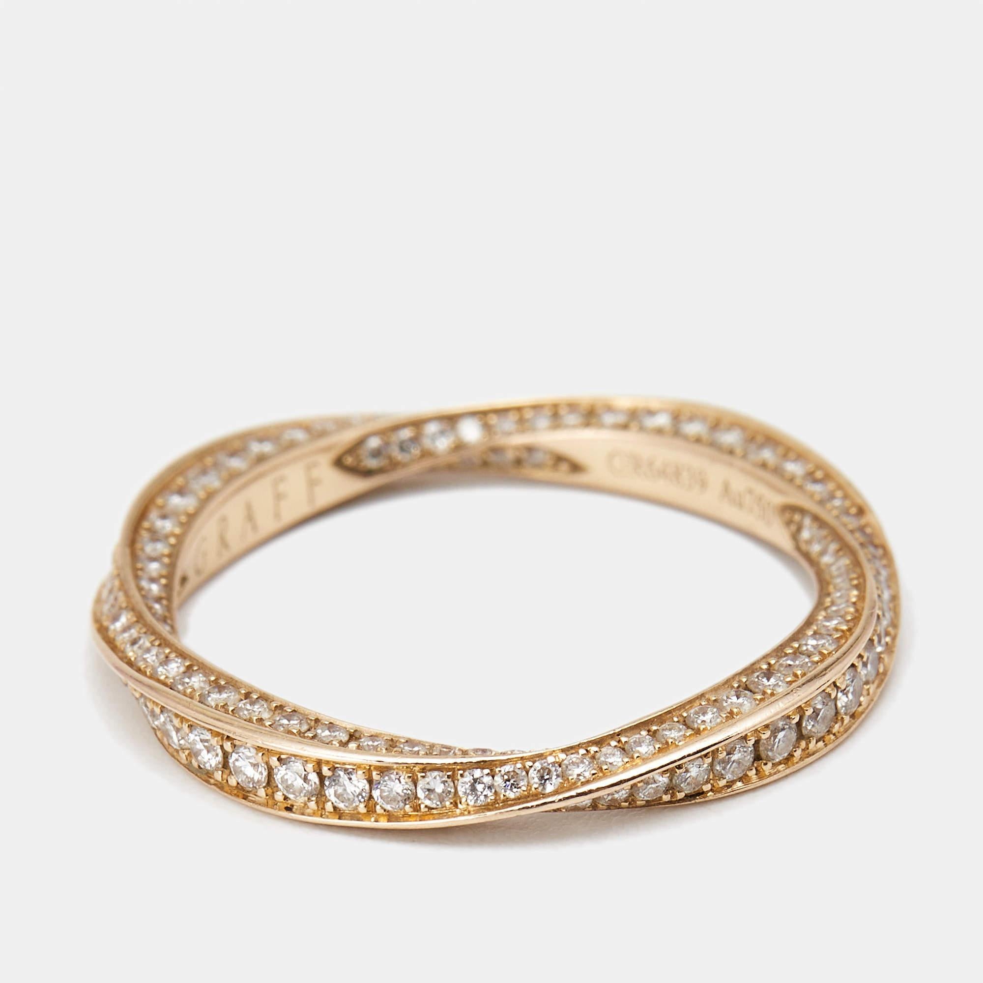 Graff Sprial Pave Diamond 18k Rose Gold Ring Size 49 In Good Condition For Sale In Dubai, Al Qouz 2