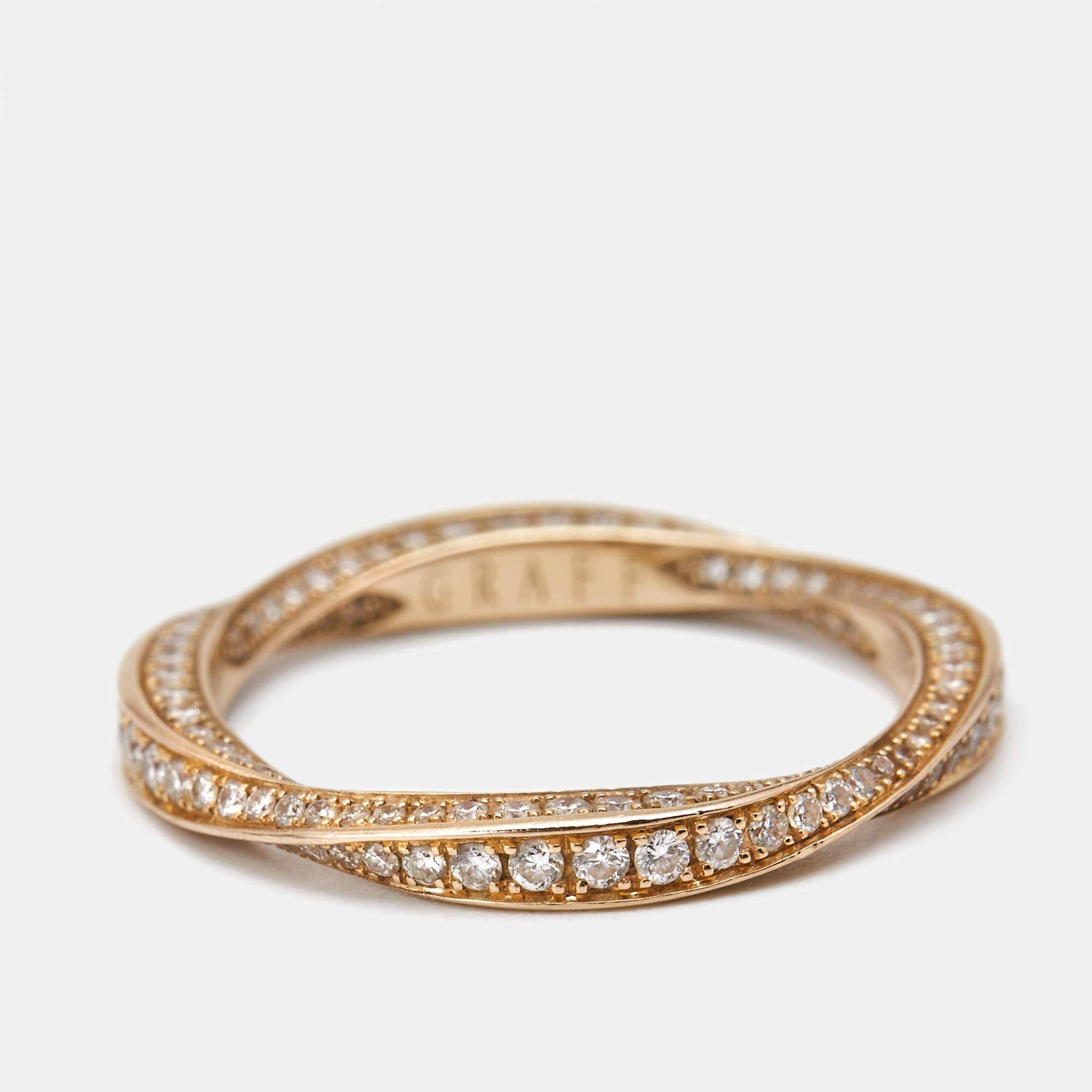 Women's Graff Sprial Pave Diamond 18k Rose Gold Ring Size 49 For Sale