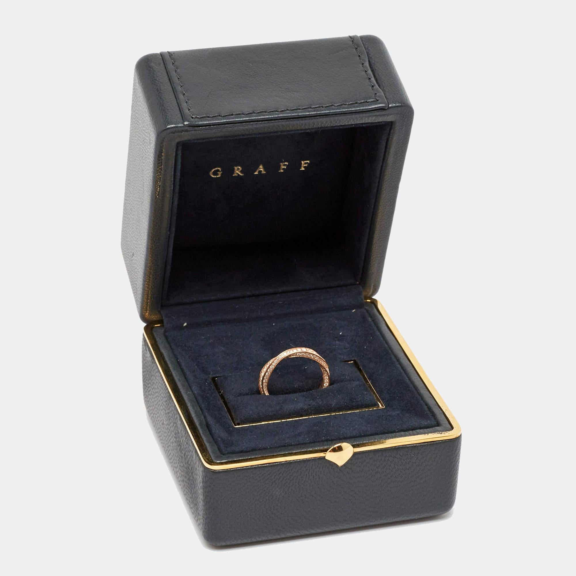 Graff Sprial Pave Diamond 18k Rose Gold Ring Size 49 For Sale 4