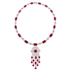 Art Deco Costume Jewelry  Diamond Ruby Pendant Necklace