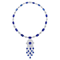 Art Deco Diamond Sapphire Sterling Costume Jewelry Pendant Necklace