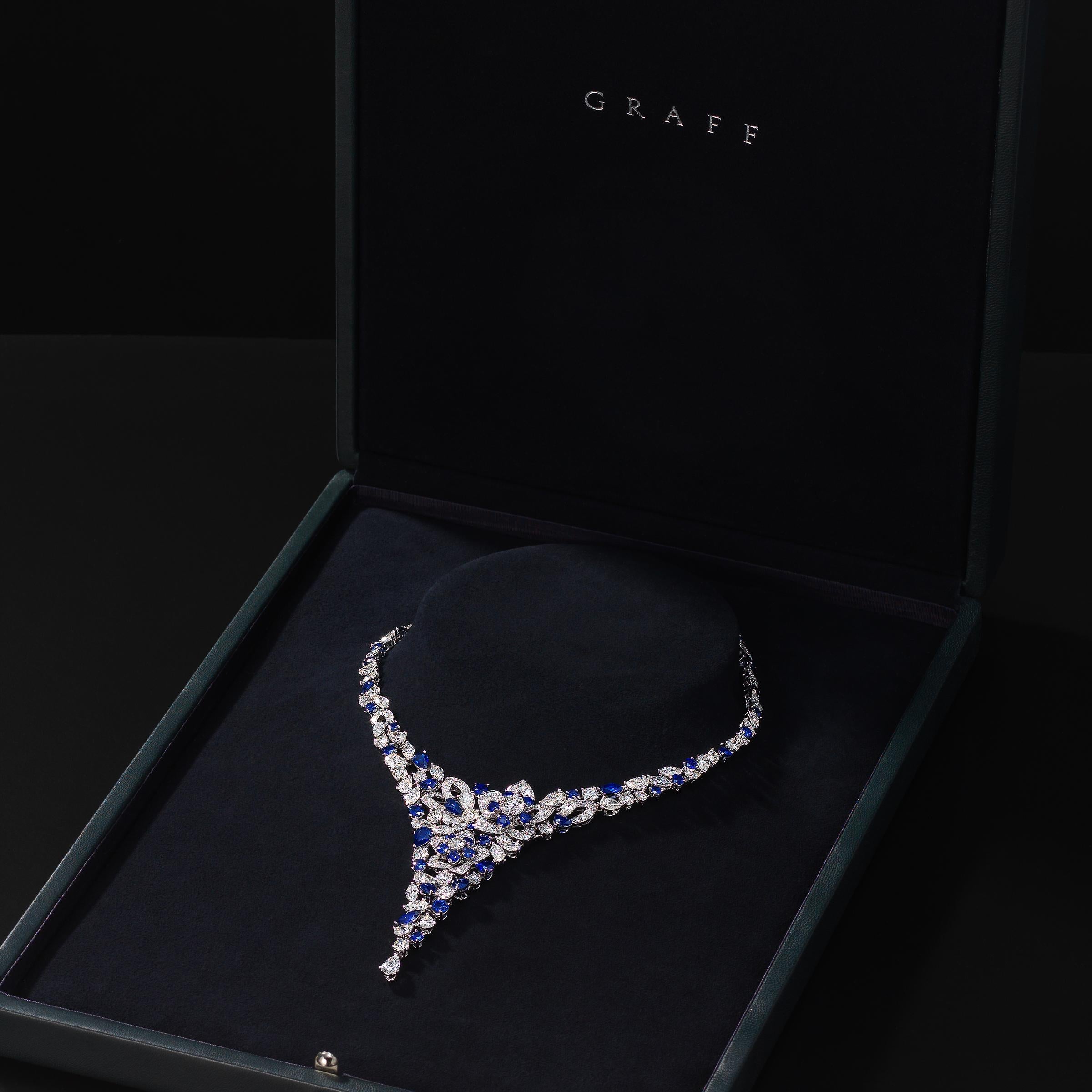 Mixed Cut Graff Superb Sapphire Diamond Necklace in 18k Gold with GIA Certificates & Case