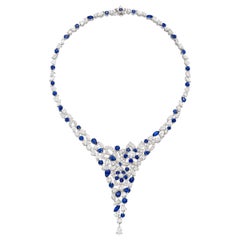 Graff Superb Sapphire Diamond Necklace in 18k Gold with GIA Certificates & Case