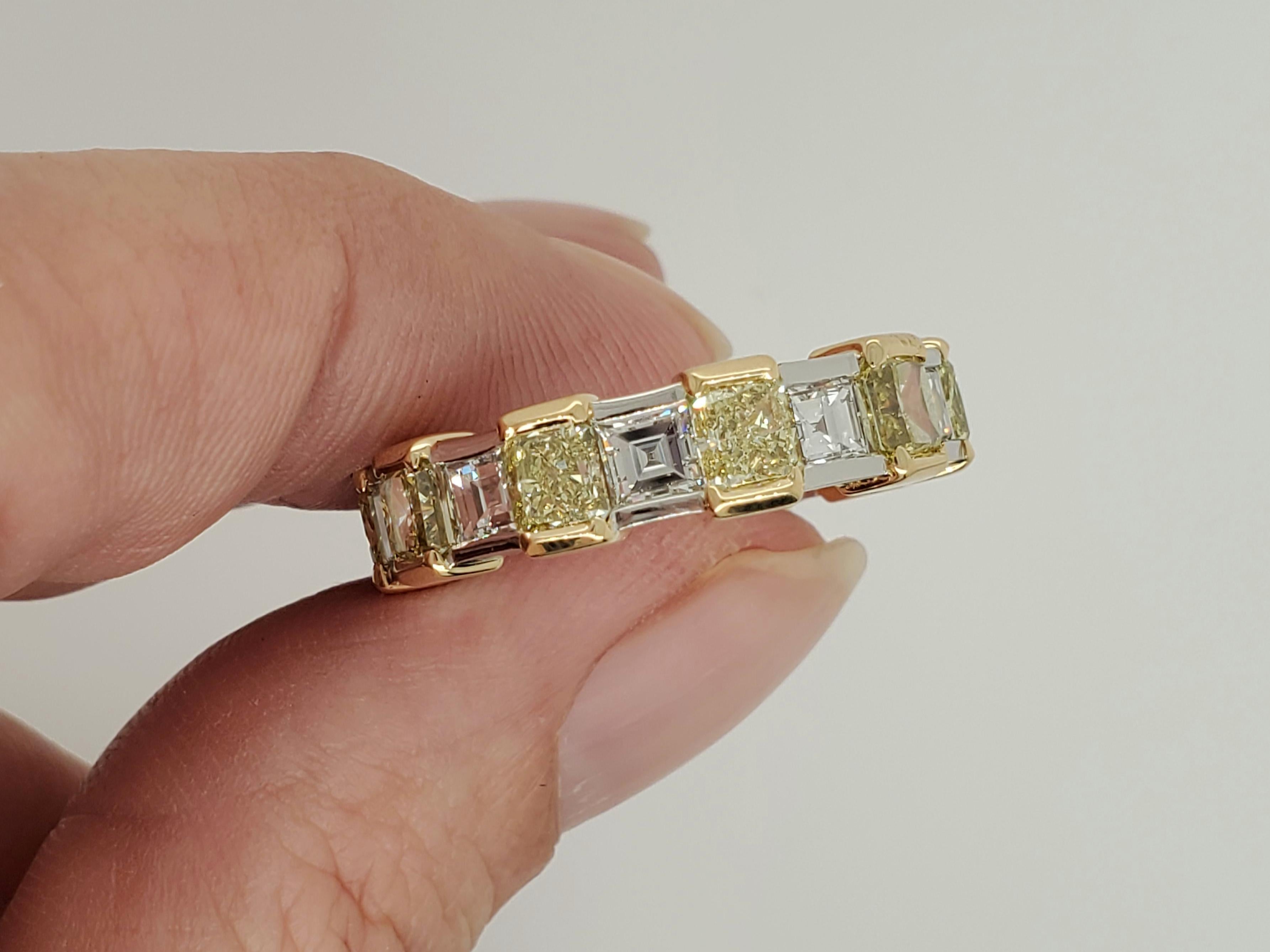 Graff Two-Tone Gold Fancy Yellow Radiant and Emerald Diamond Eternity Band Ring In Excellent Condition In Columbia, MO