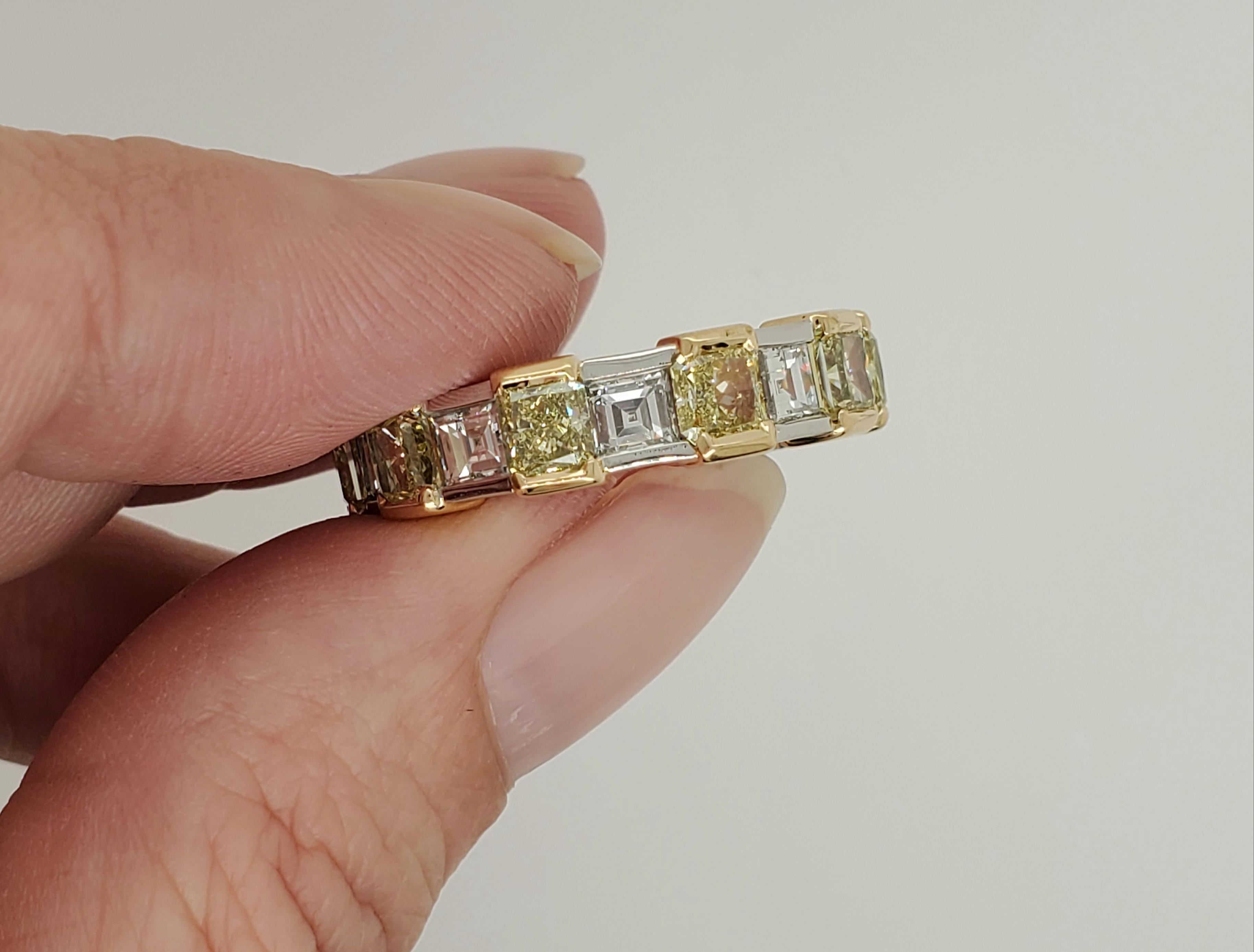 Graff Two-Tone Gold Fancy Yellow Radiant and Emerald Diamond Eternity Band Ring 1