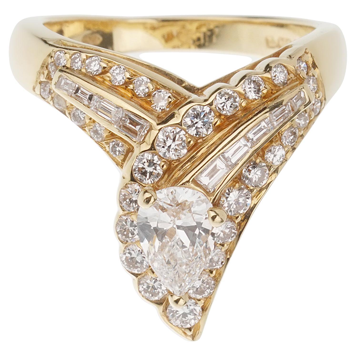 Anillo de cóctel de diamantes Graff Vintage de oro amarillo de 18k Años 80