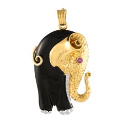 Graff Vintage Elefantenanhänger aus 18 Karat Gelbgold mit Diamanten, Onyx und Rubin