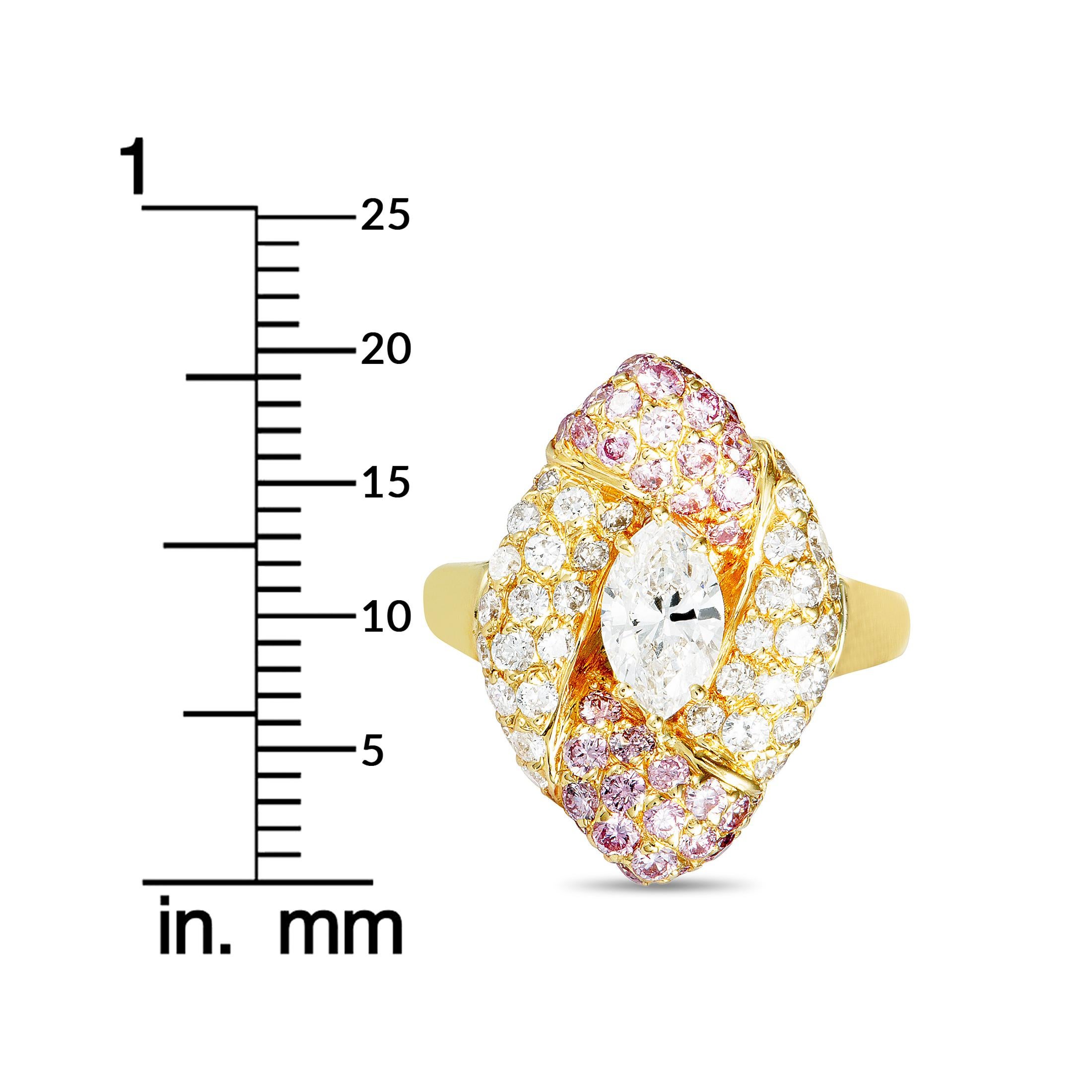 Graff White and Pink Diamond 18K Yellow Gold Ring 5.75 Size 4