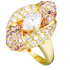 Graff White and Pink Diamond Yellow Gold Ring