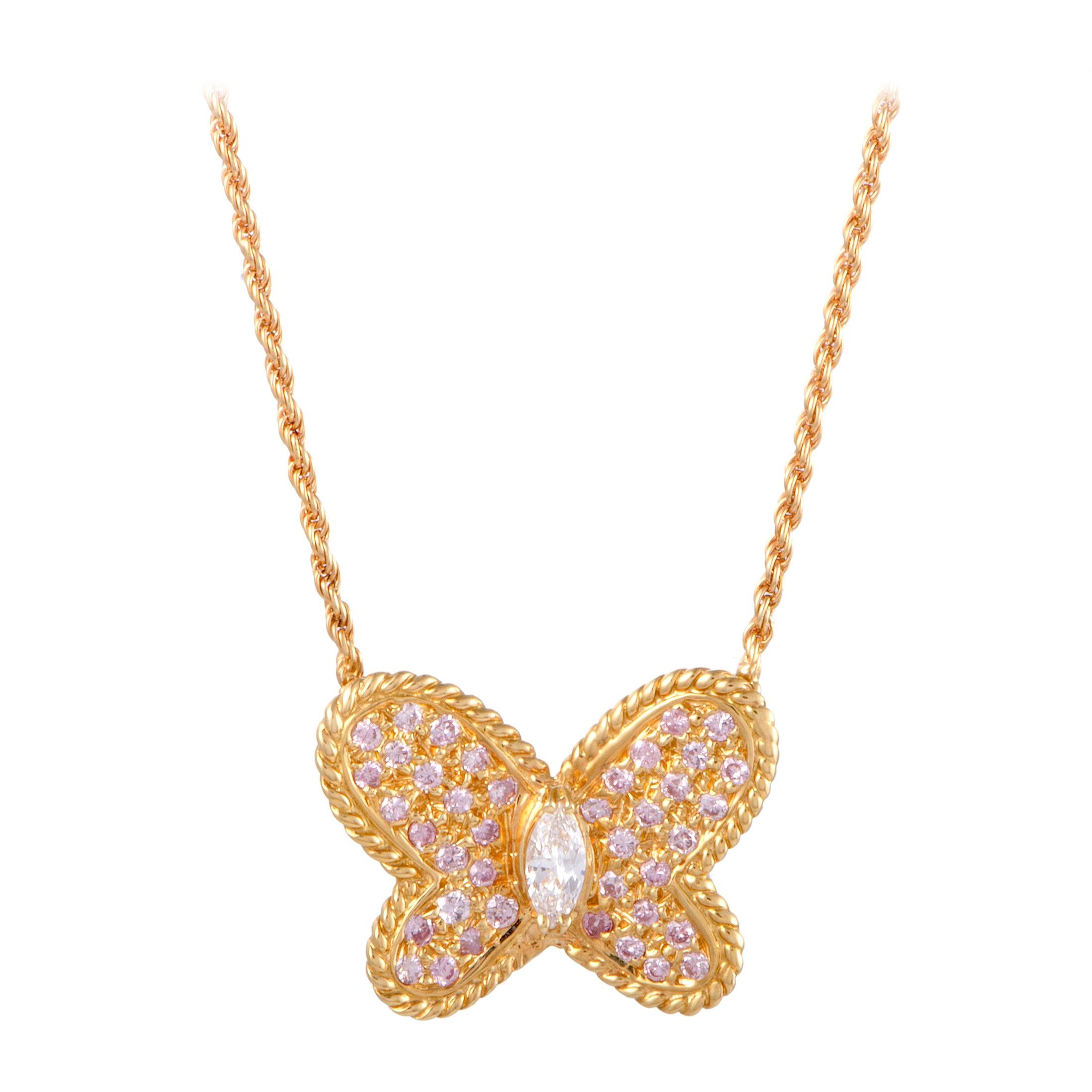 Graff White and Pink Diamonds and 18 Karat Gold Butterfly Pendant Necklace