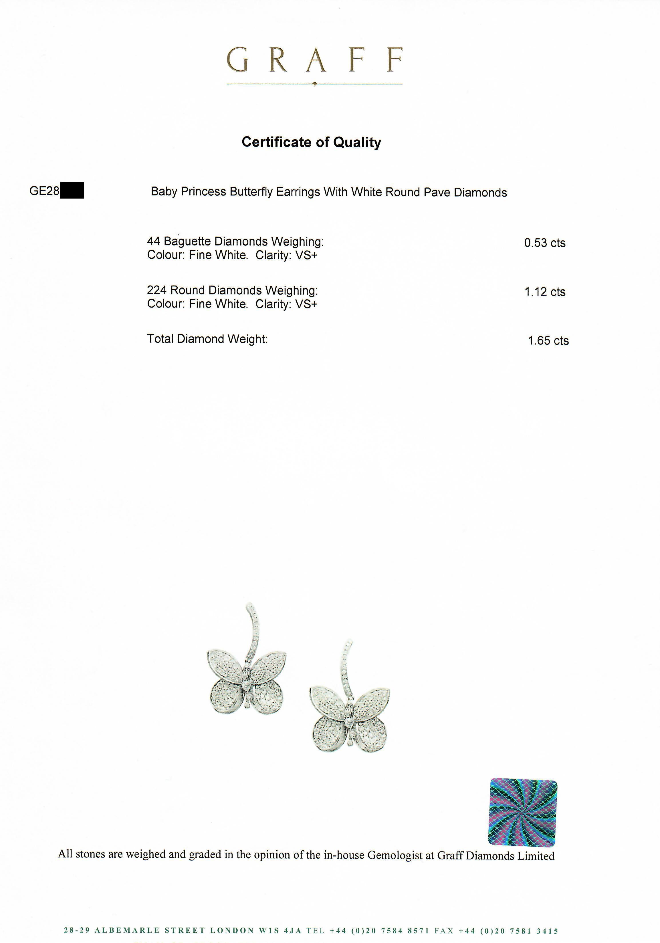 Graff White Gold Baby Princess Butterfly with Pave Diamonds Earrings For Sale 1