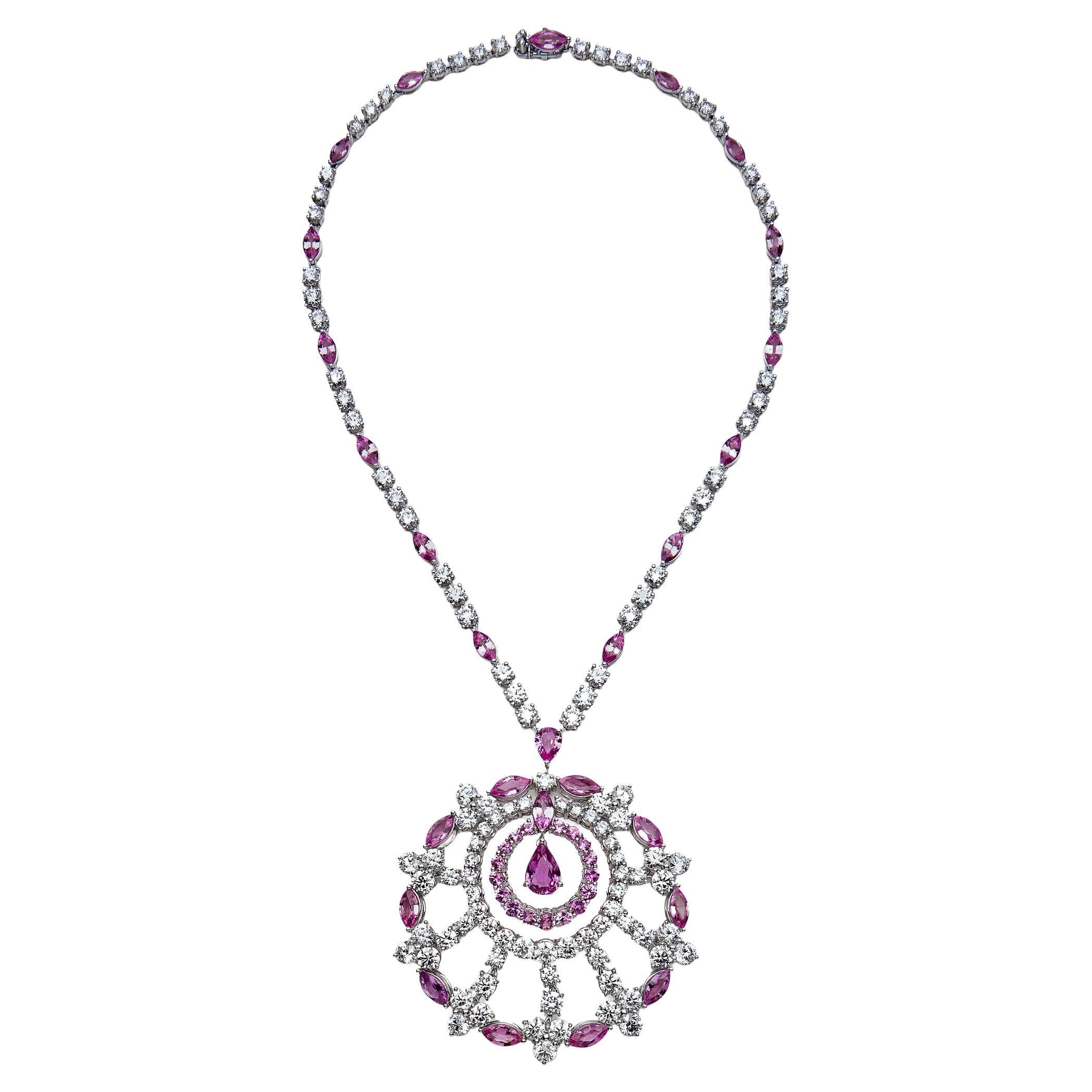 Graff Pink Marquise Snowflake Diamond Necklace For Sale
