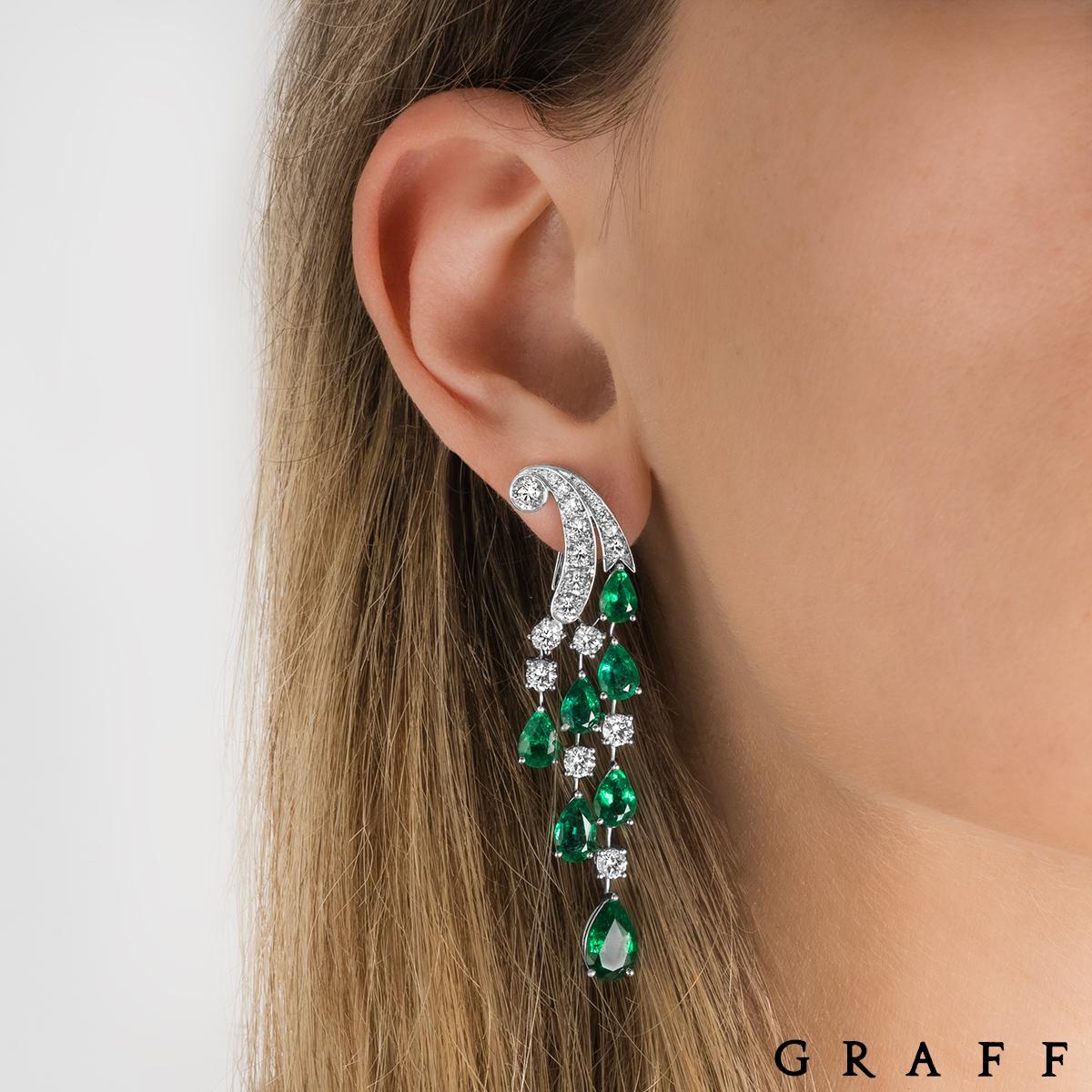 Graff White Gold Emerald & Diamond Earrings In Excellent Condition In London, GB