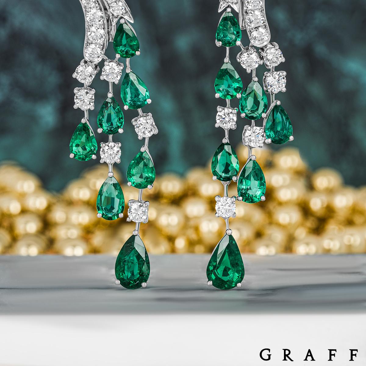 Women's or Men's Graff White Gold Emerald & Diamond Earrings