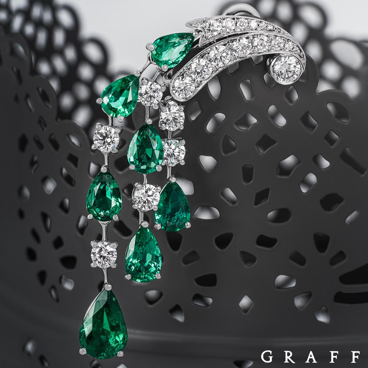 Graff White Gold Emerald & Diamond Earrings 1