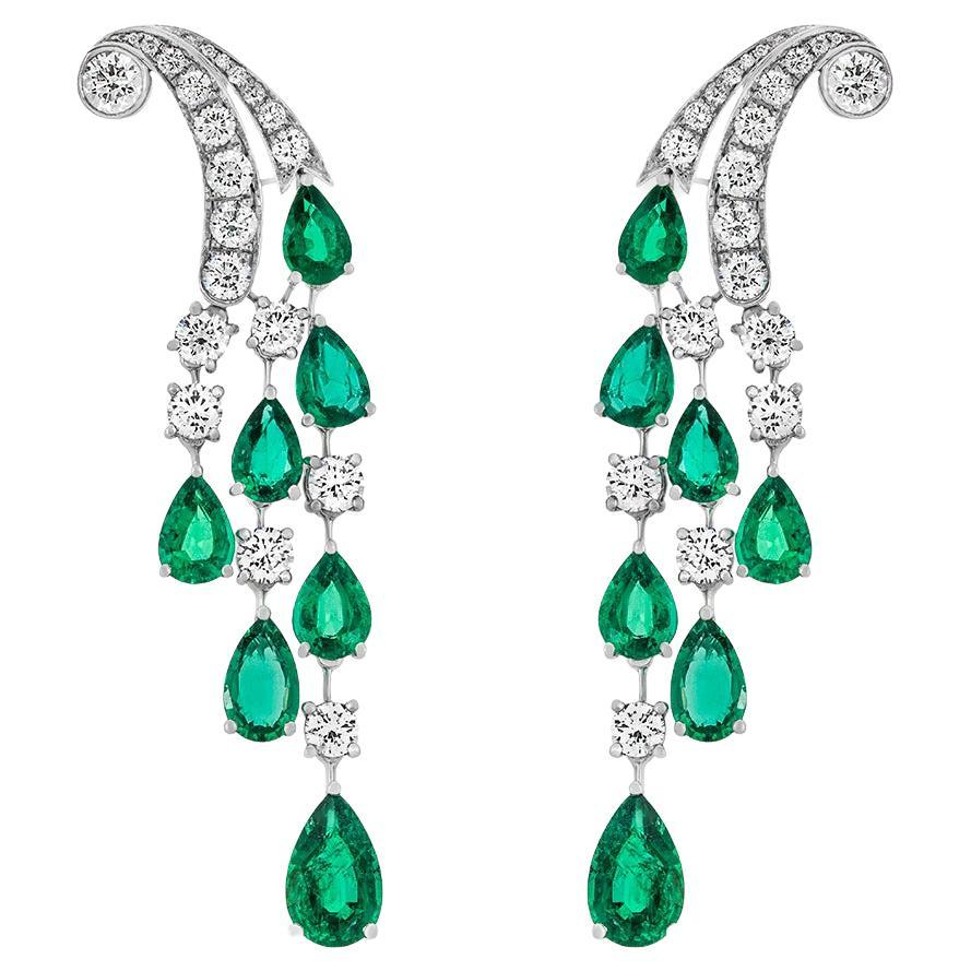 Graff White Gold Emerald & Diamond Earrings