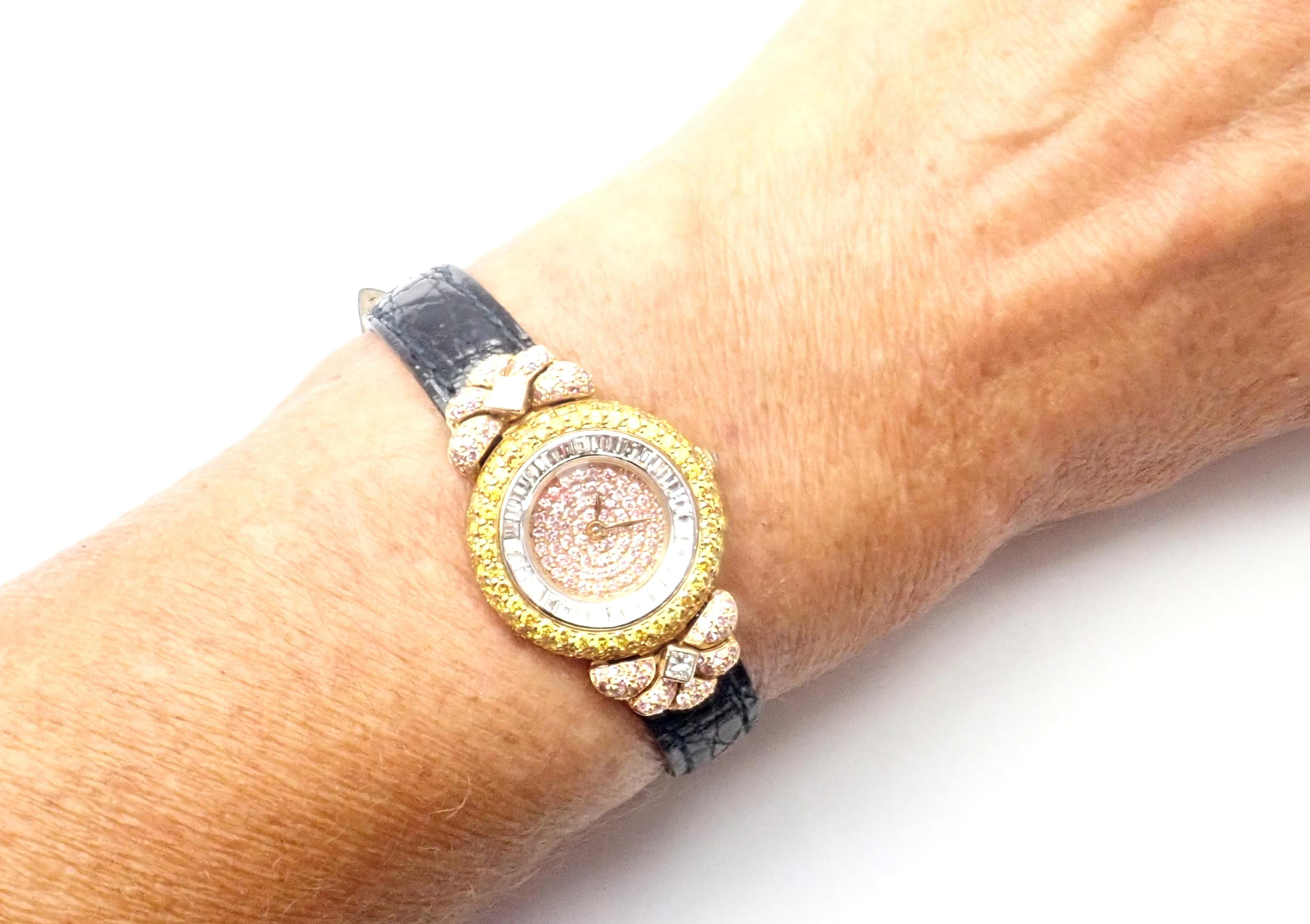 Graff White Pink and Yellow Diamond Ladies Yellow Gold Watch 3