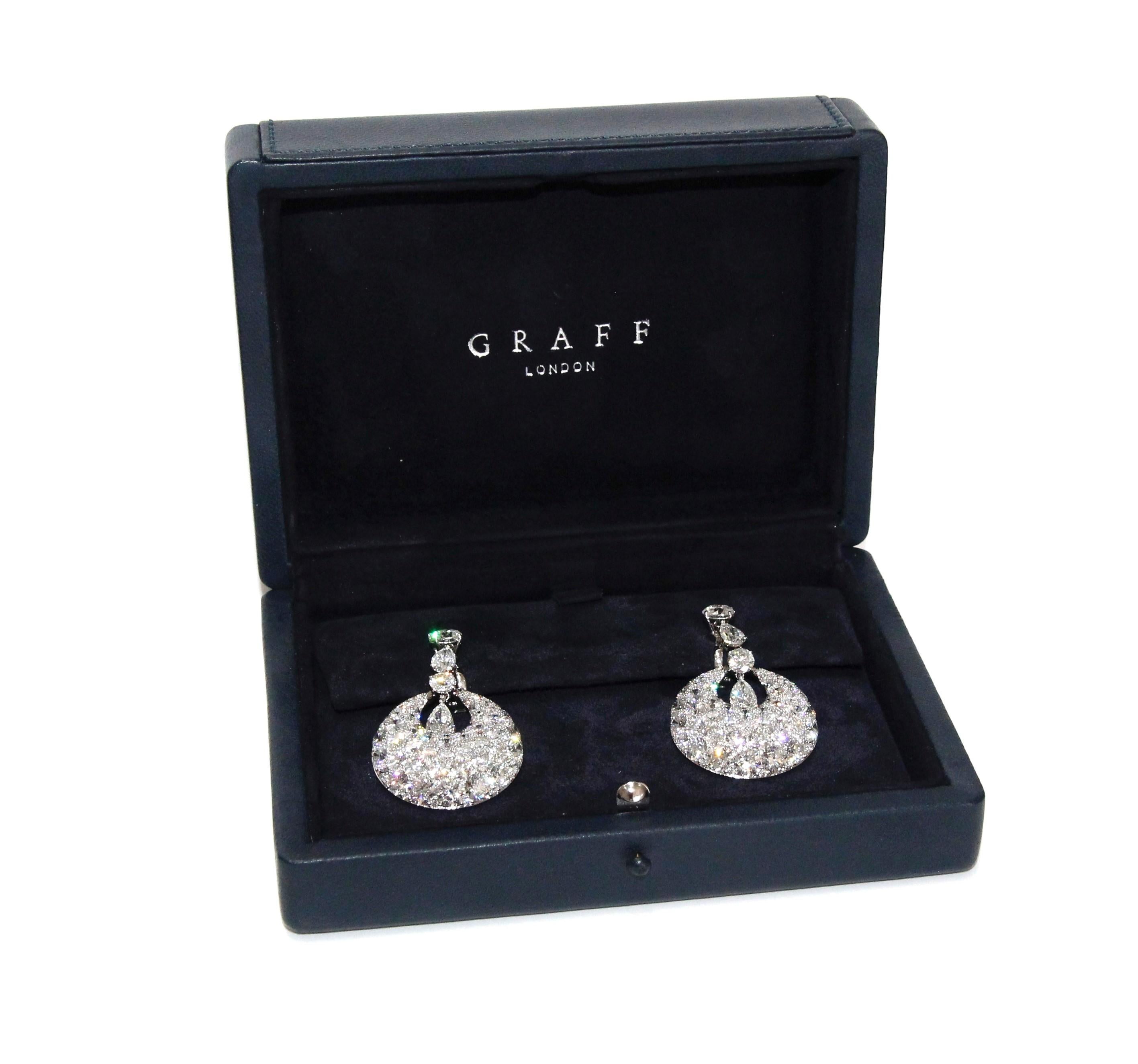 
These earrings are beautifully crafted  from 18K White Gold 
206 White Round Diamonds 20.01 
1 White Round Diamond 1.51ct GIA certified F VS2
1 White Round Diamond 1.50ct GIA certified F VS1
4 Fancy Shape White Diamonds 3.59ct
Total Diamond weight