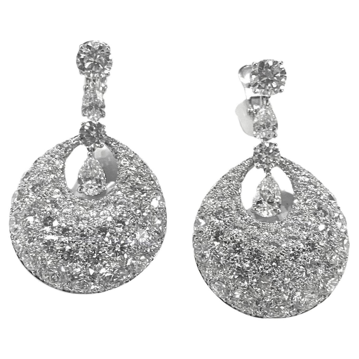 Graff White Round and Pearshape Diamond Drop Earrings