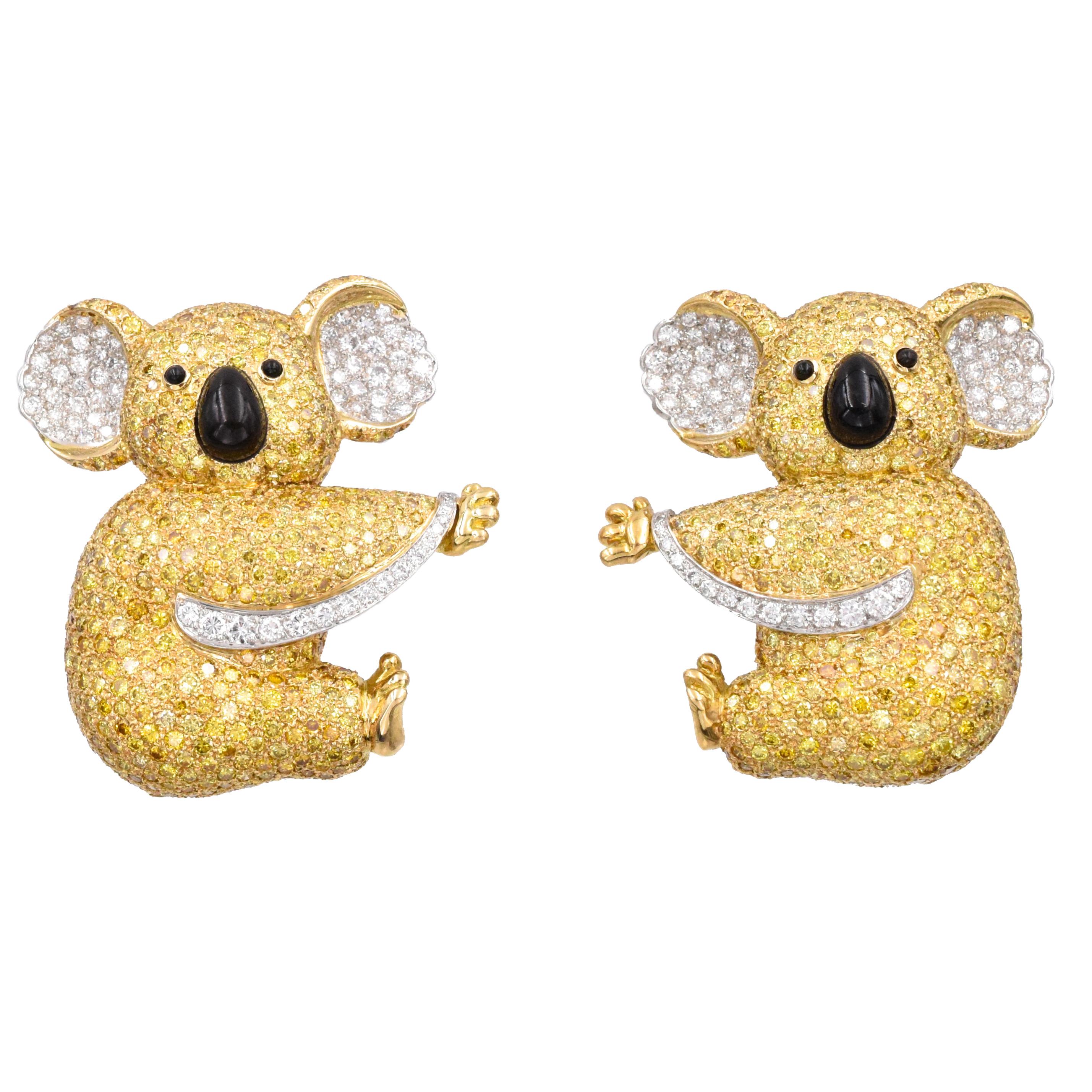 Graff Yellow Diamond Two Koala Bear Detachable Brooch In New Condition For Sale In New York, NY