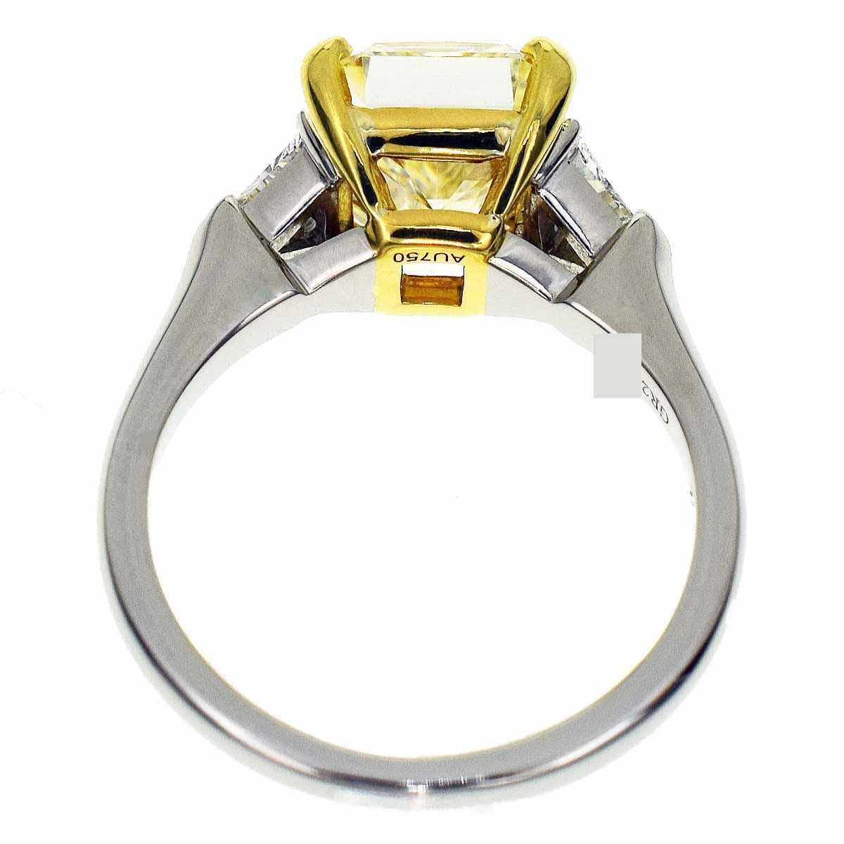 Radiant Cut Graff Yellow Radiant 3.05 Carat Diamond Platinum 18 Karat YG Solitaire Ring