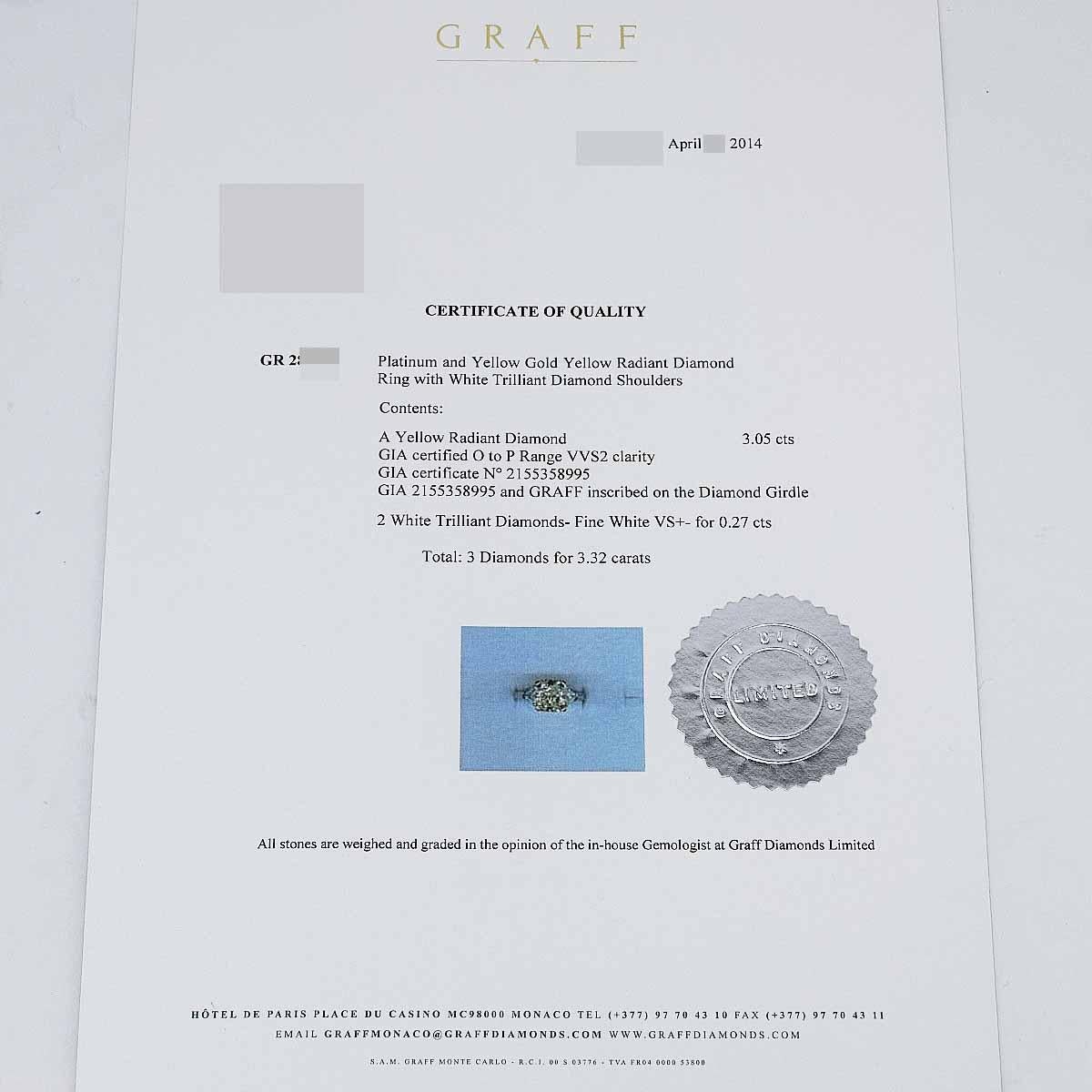 Graff Yellow Radiant 3.05 Carat Diamond Platinum 18 Karat YG Solitaire Ring 3