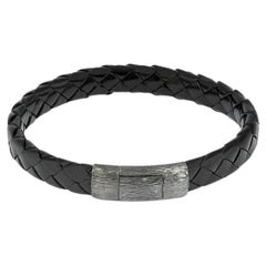 Bracciale Graffiato in pelle nera e argento rodiato nero, taglia S