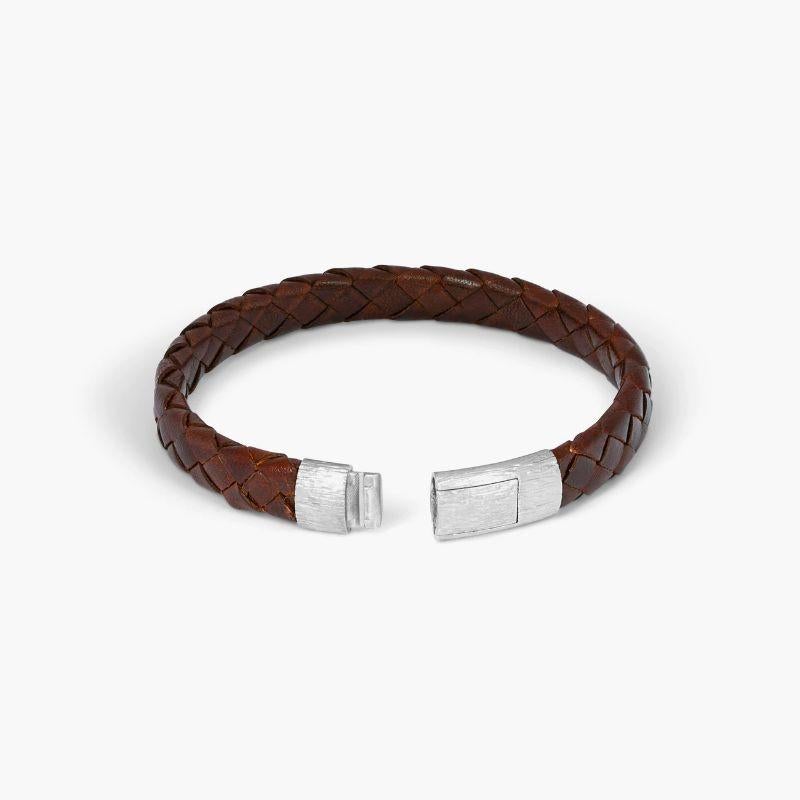 Men's Graffiato Bracelet in Brown Leather with Black Rhodium Sterling Silver, Size L For Sale