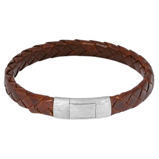 Graffiato Bracelet in Brown Leather with Black Rhodium Sterling Silver, Size L For Sale