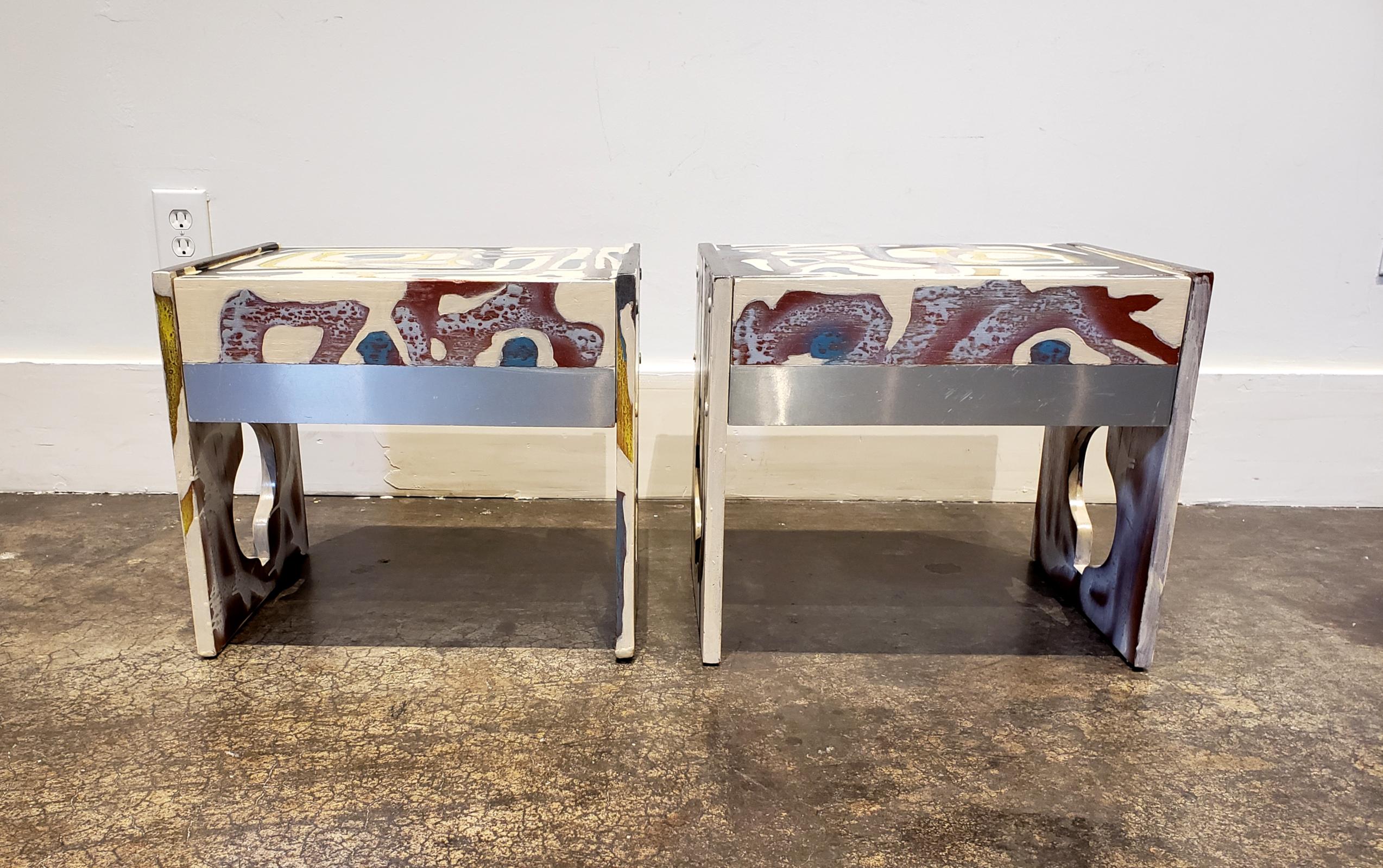 American Graffitied Artist Painted 1970s Nightstands