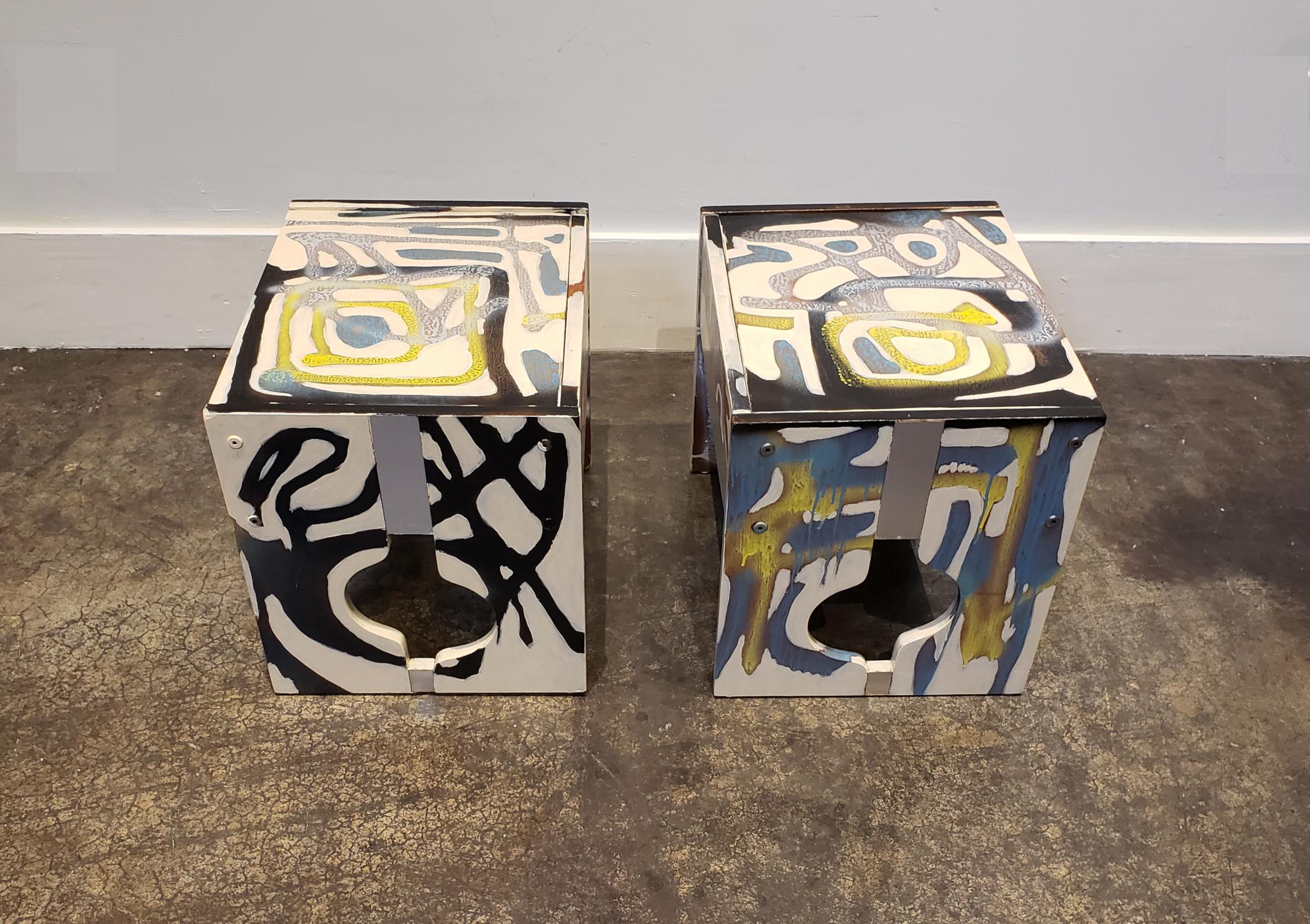 Graffitied Artist Painted 1970s Nightstands In Good Condition In Dallas, TX