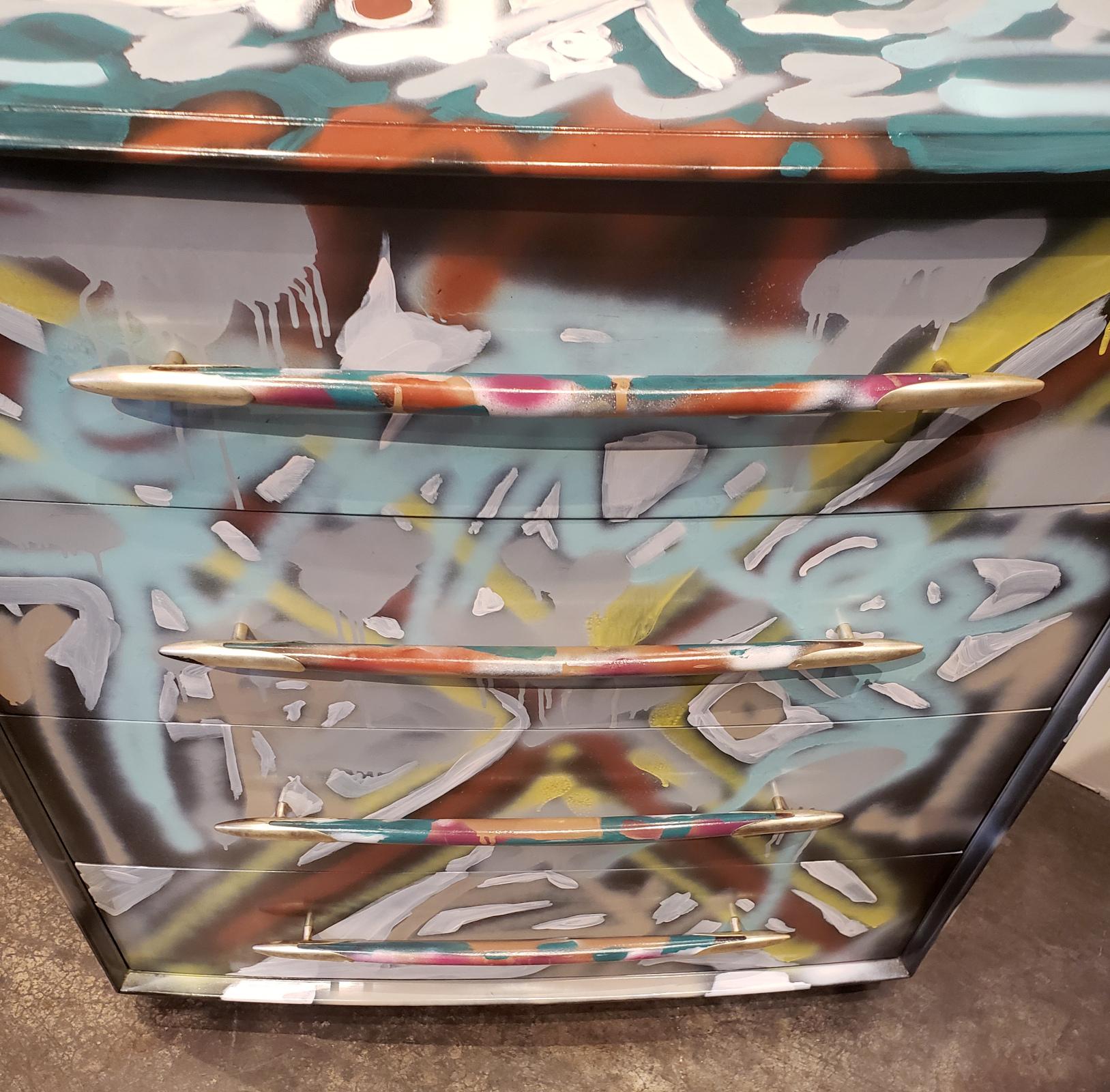 North American Graffitied Artist Painted Chest of Drawers For Sale