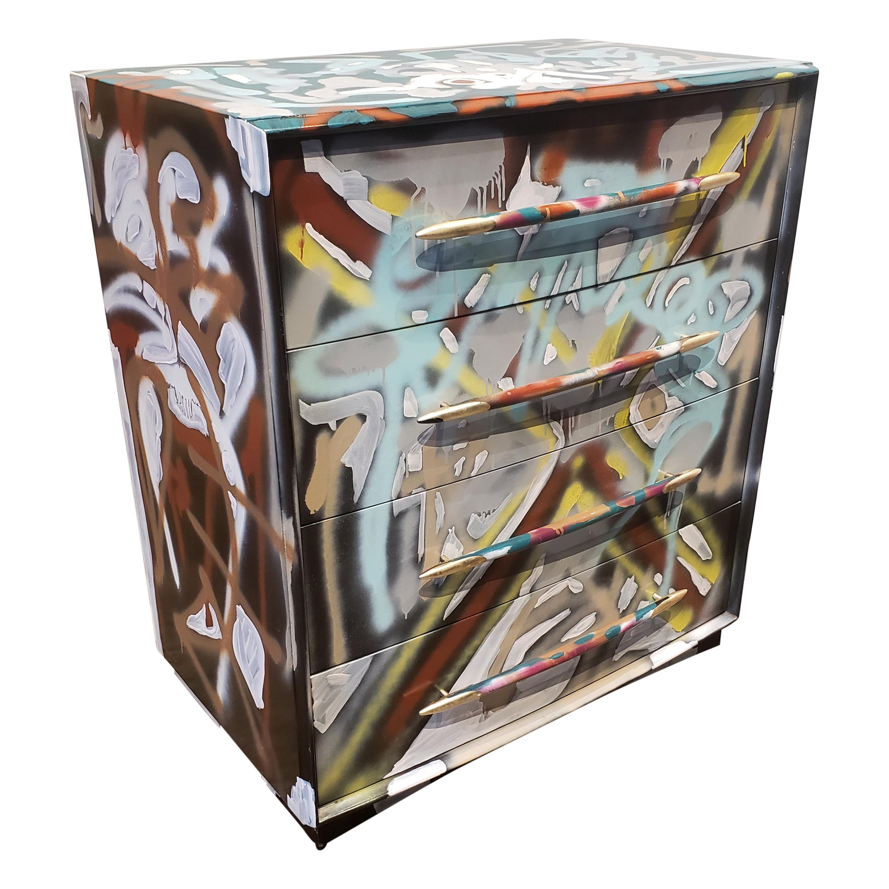 Graffitied Artist Painted Chest of Drawers For Sale