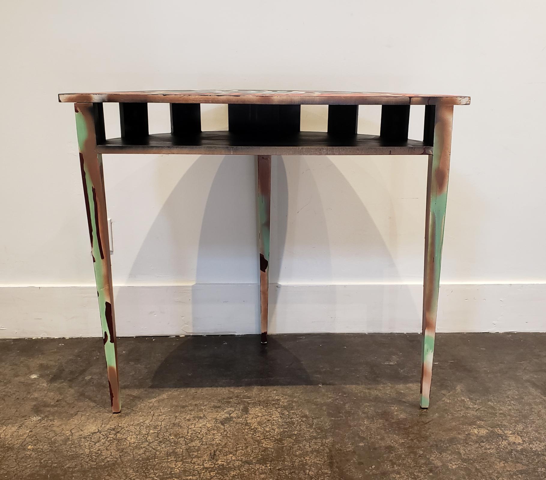 Contemporary Graffitied Artist Painted Demilune Console Table For Sale