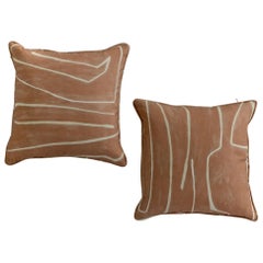 Graffito Pillows in Salmon and Cream, a Pair