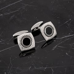 Grafiatto Quadratische Manschettenknöpfe aus Sterling Silber mit Onyx