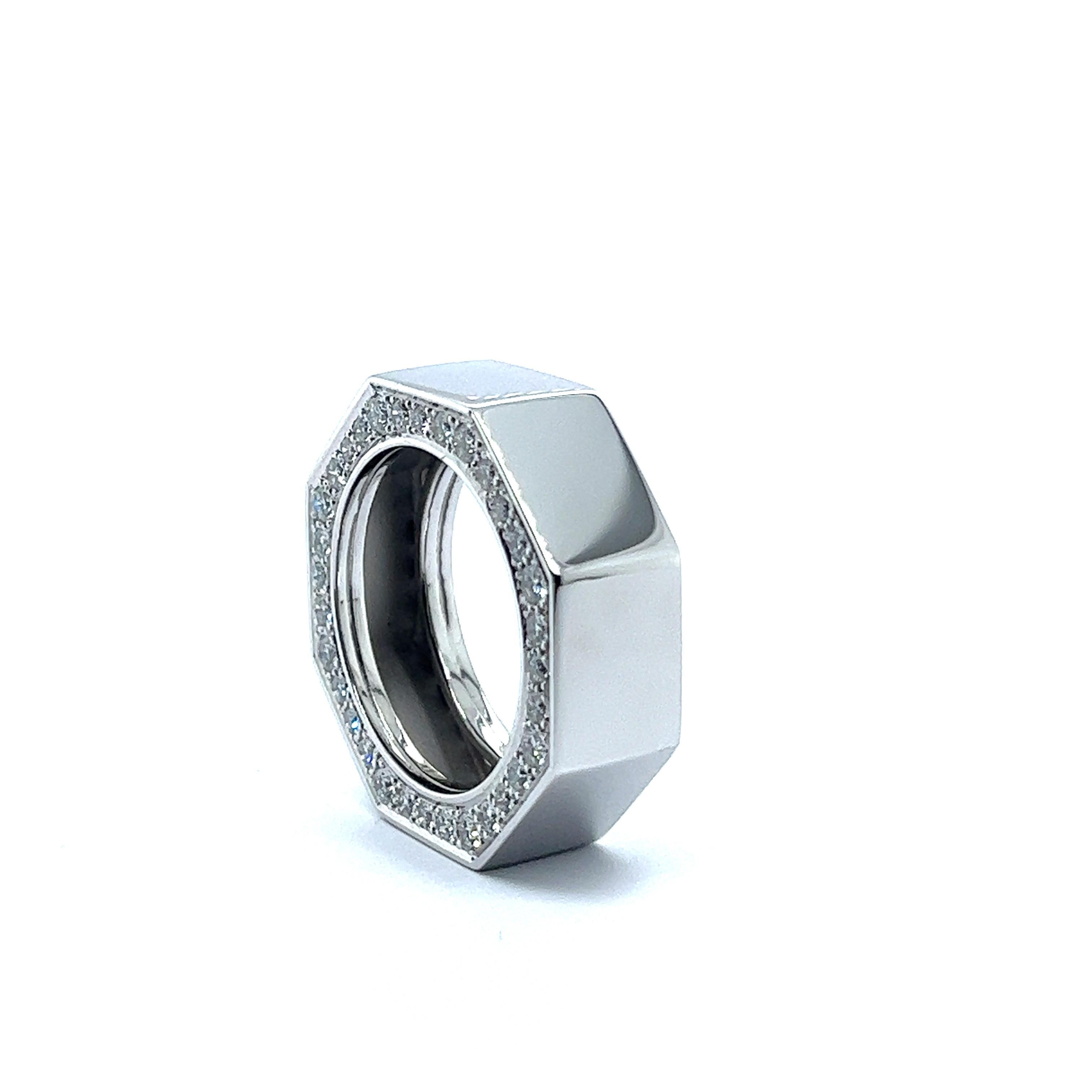 Artist Grafik Ring with Diamonds in 18 Karat White Gold  For Sale