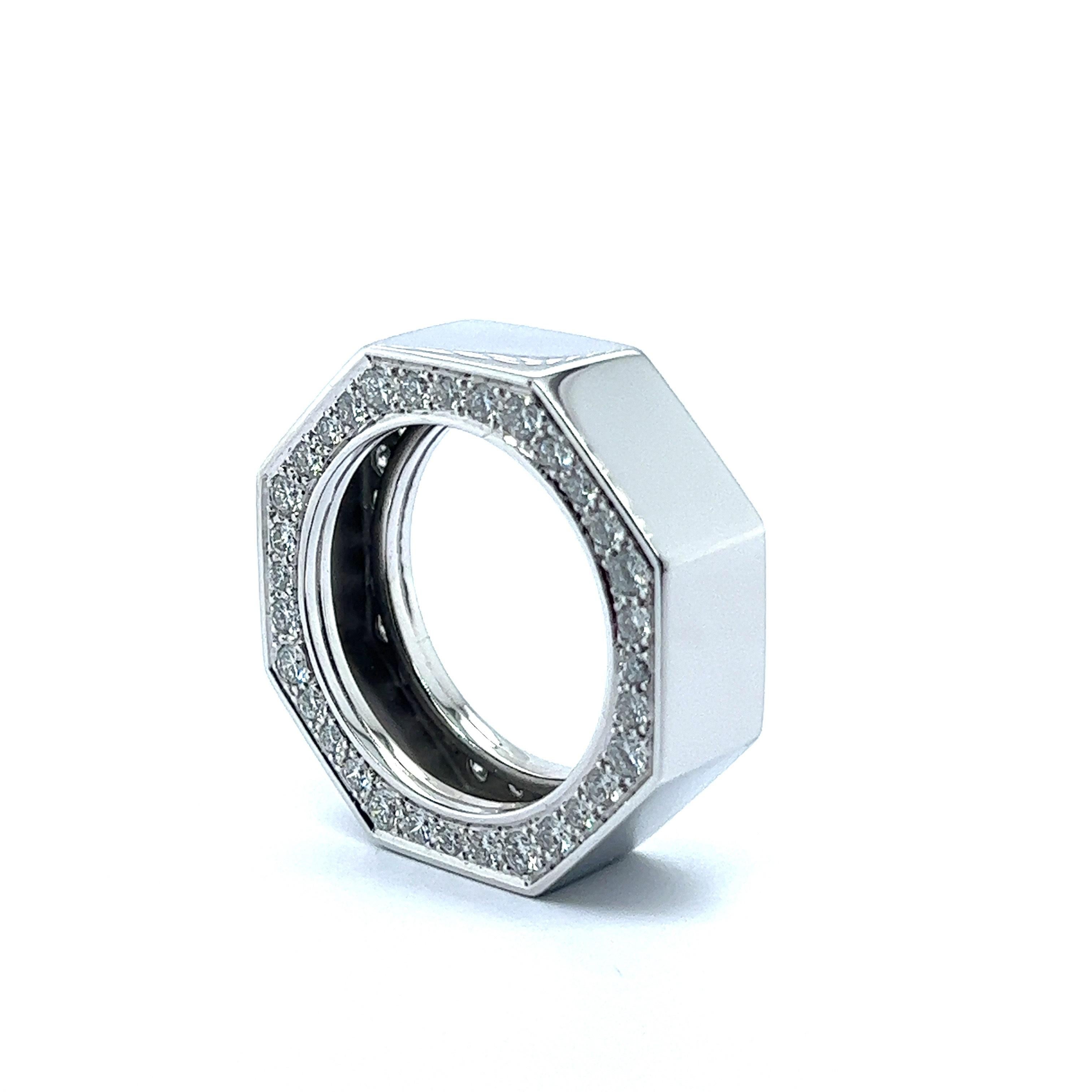 Women's or Men's Grafik Ring with Diamonds in 18 Karat White Gold  For Sale