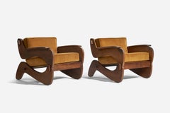 Grafton Everest, Lounge Chairs, Wood, Velvet, South Africa, c. 1970s