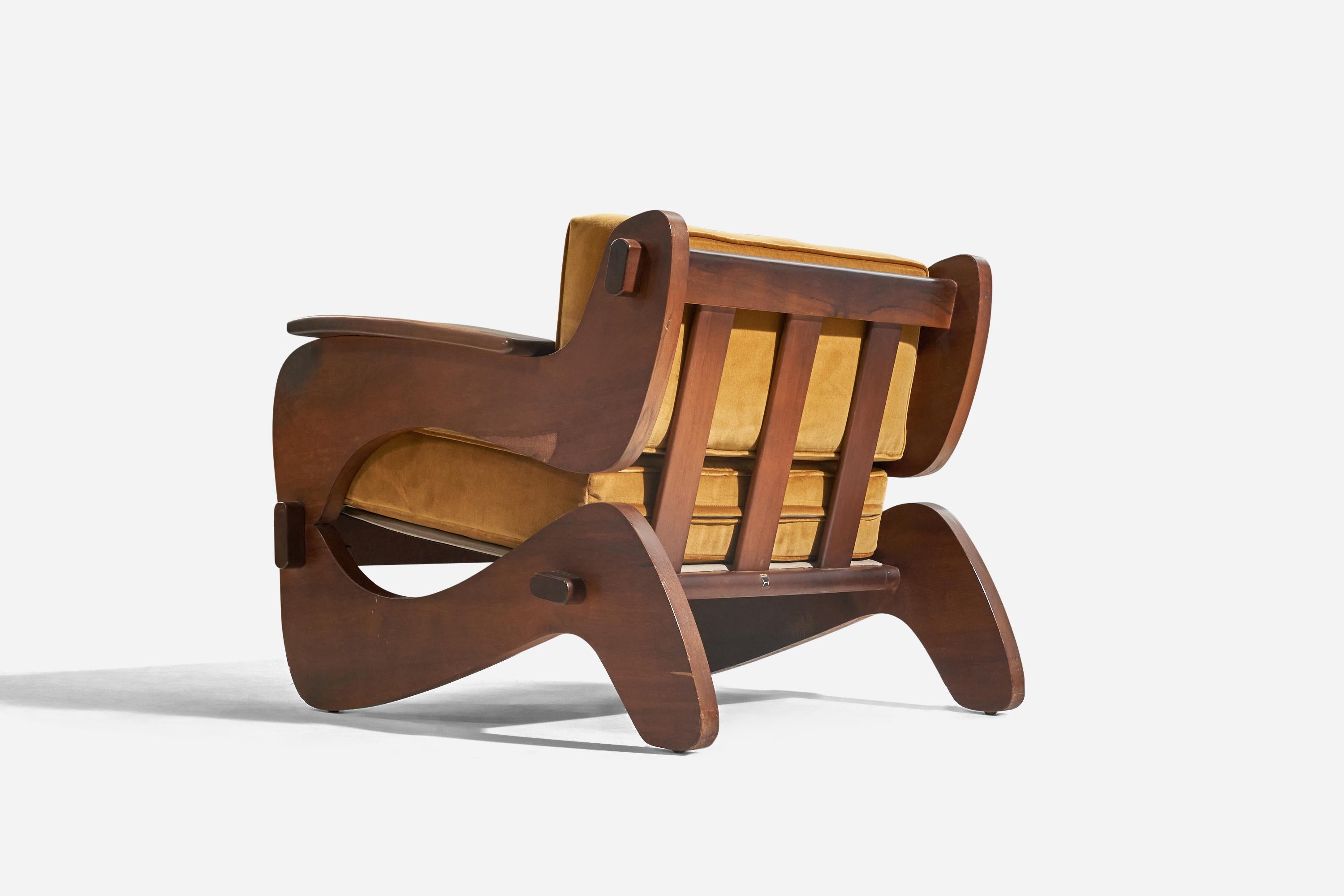 Late 20th Century Grafton Everest, Lounge Chairs, Wood, Velvet, South Africa, c. 1970s