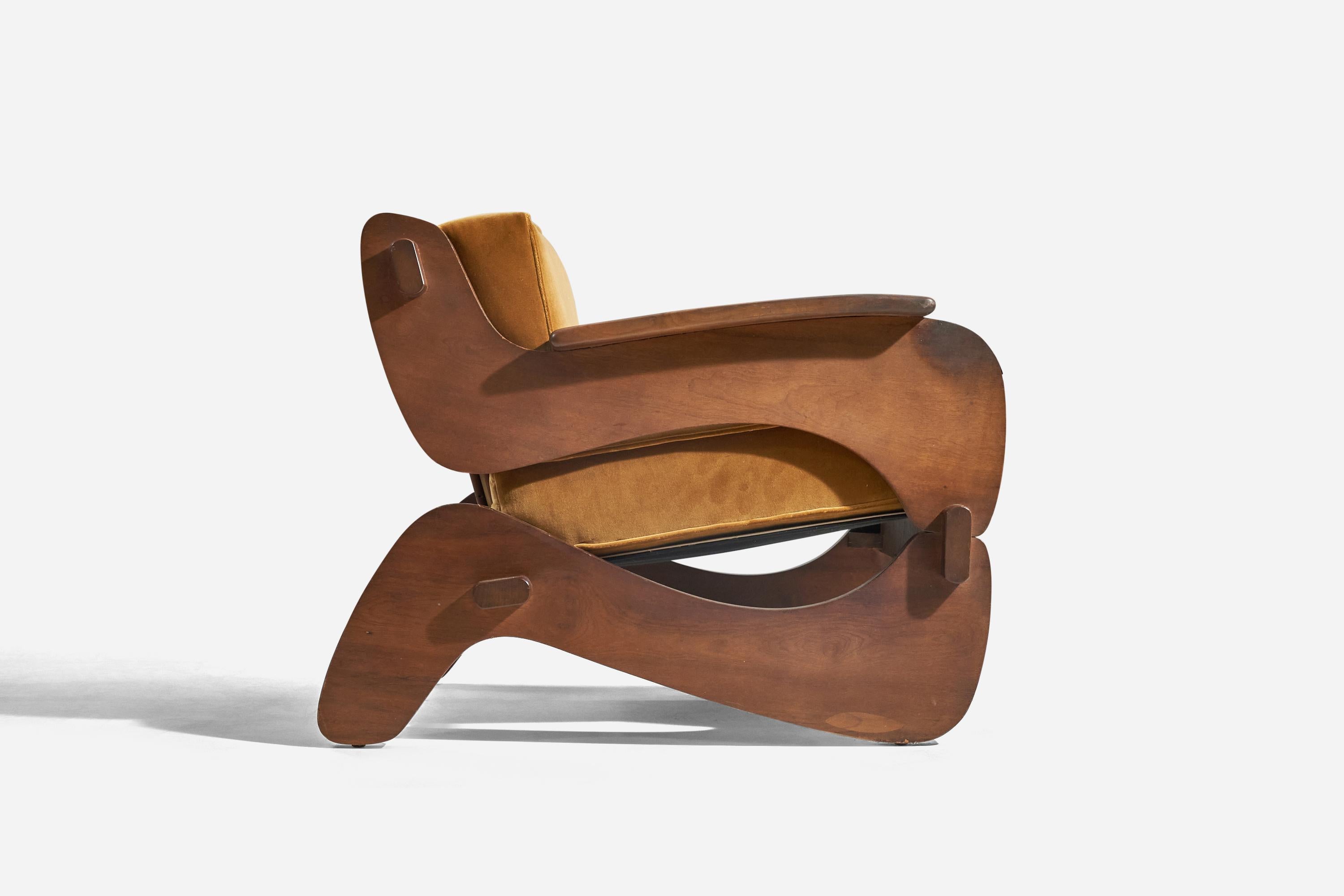 Grafton Everest, Lounge Chairs, Wood, Velvet, South Africa, c. 1970s 1