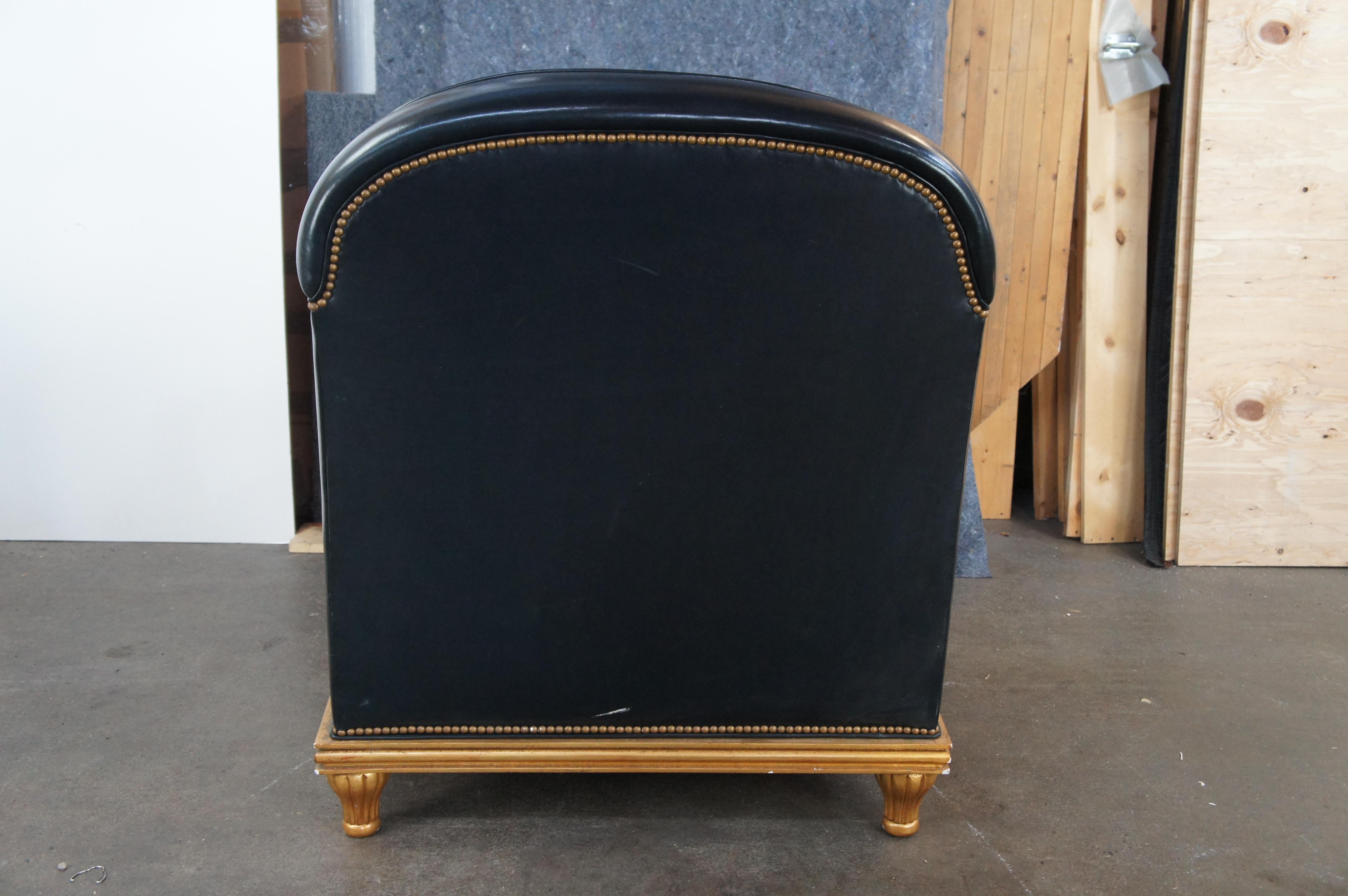 Grafton Furniture French Art Deco Black Leather & Gold Library Club Lounge Chair For Sale 4