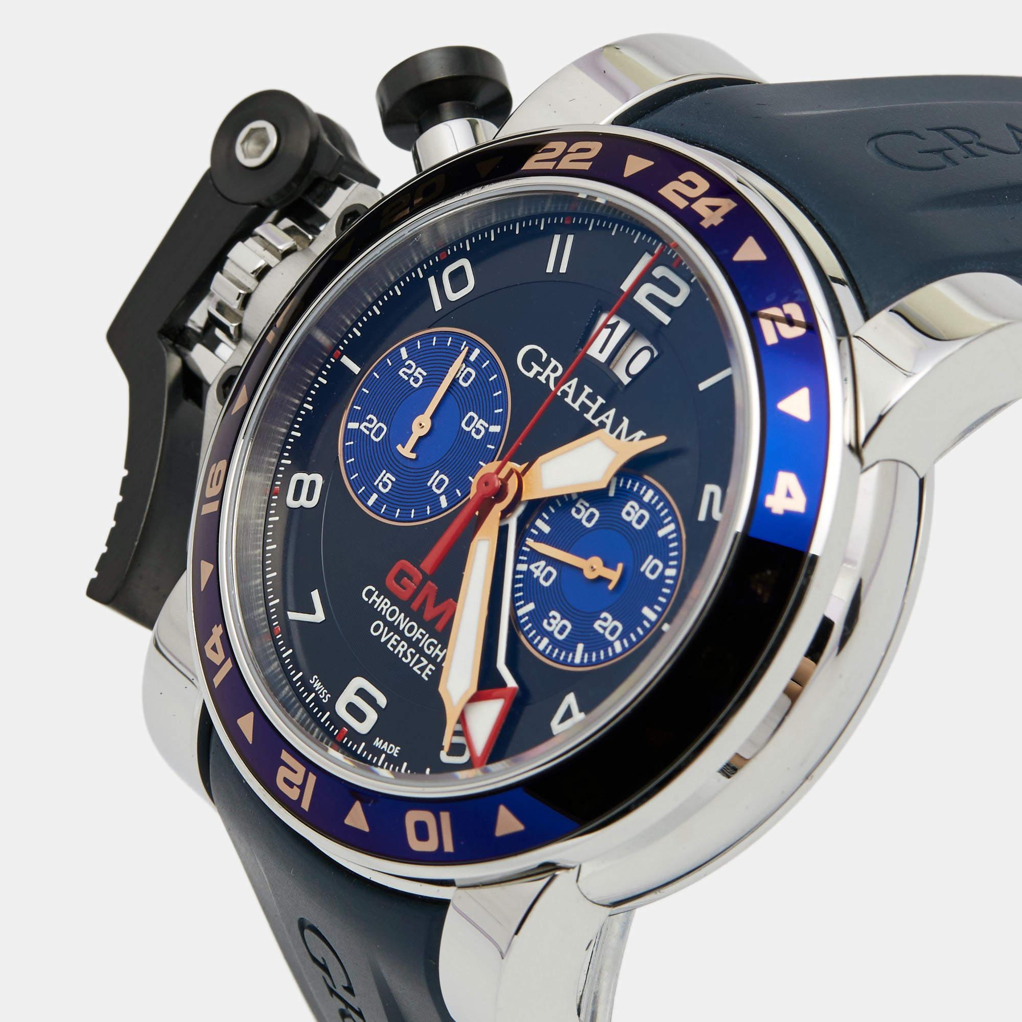 Contemporary Graham Black Rubber Chronofighter Oversized Men's Wristwatch 47 mm