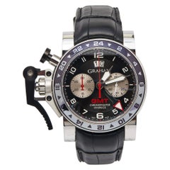 Graham Chronofighter-Armbanduhr aus schwarzem Edelstahl mit Krokodilleder 47 mm