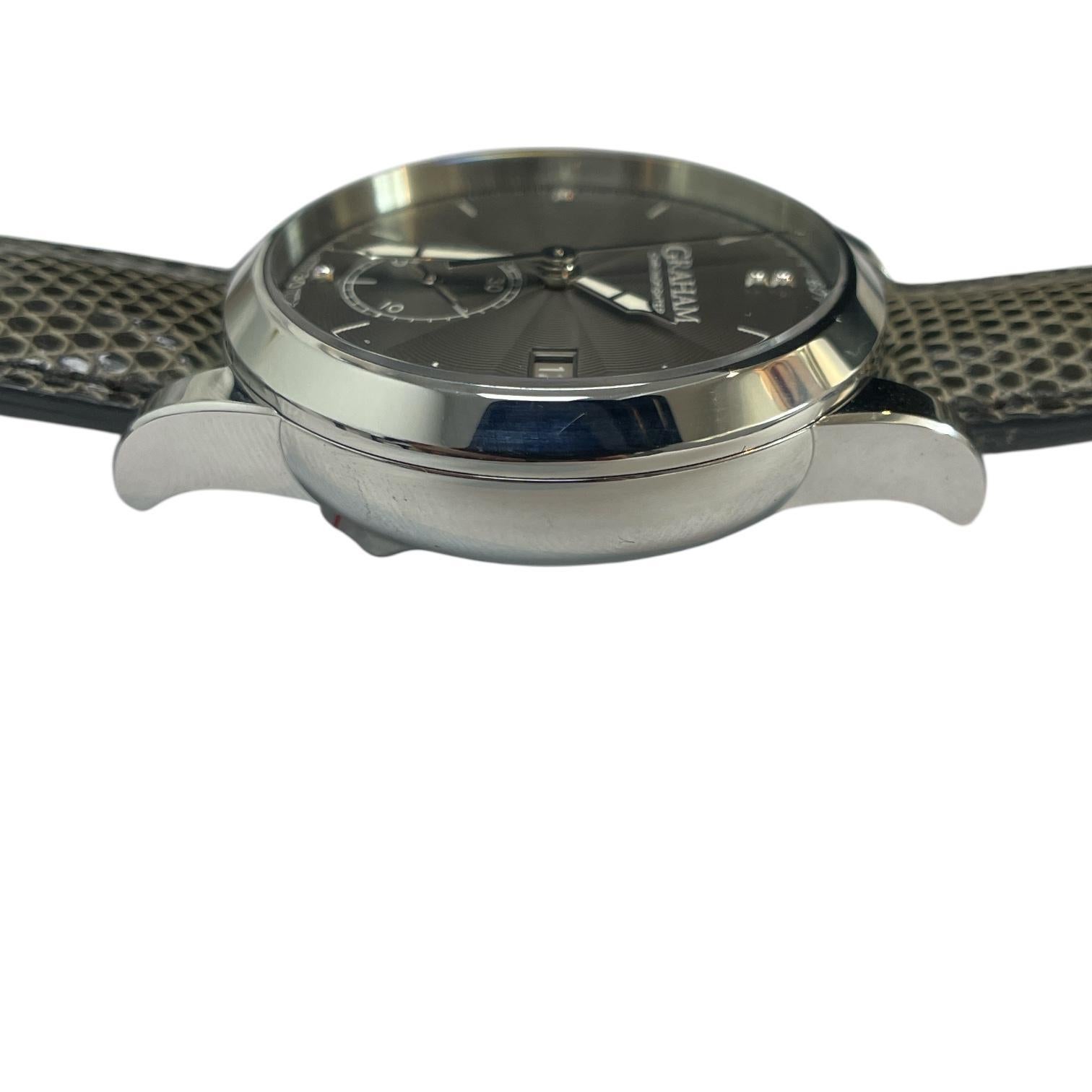Round Cut Graham Chronofighter 1695 Romantic stainless steel watch with Leather Belt For Sale