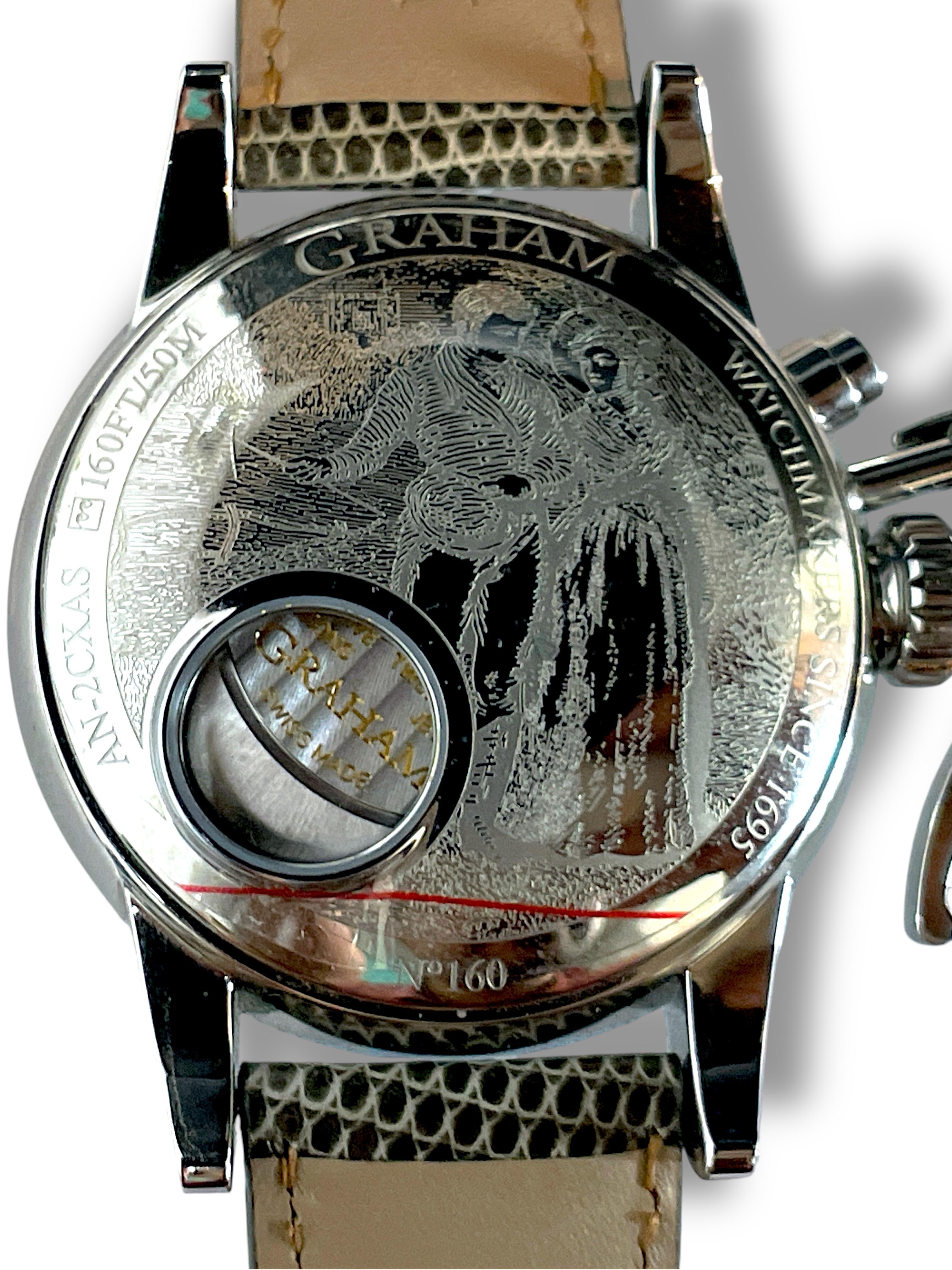Graham Chronofighter 1695 Romantic stainless steel watch with Leather Belt For Sale 1