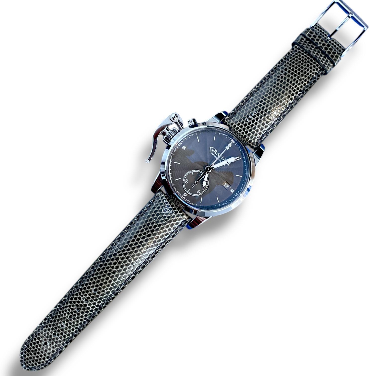 Graham Chronofighter 1695 Romantic stainless steel watch with Leather Belt For Sale 2
