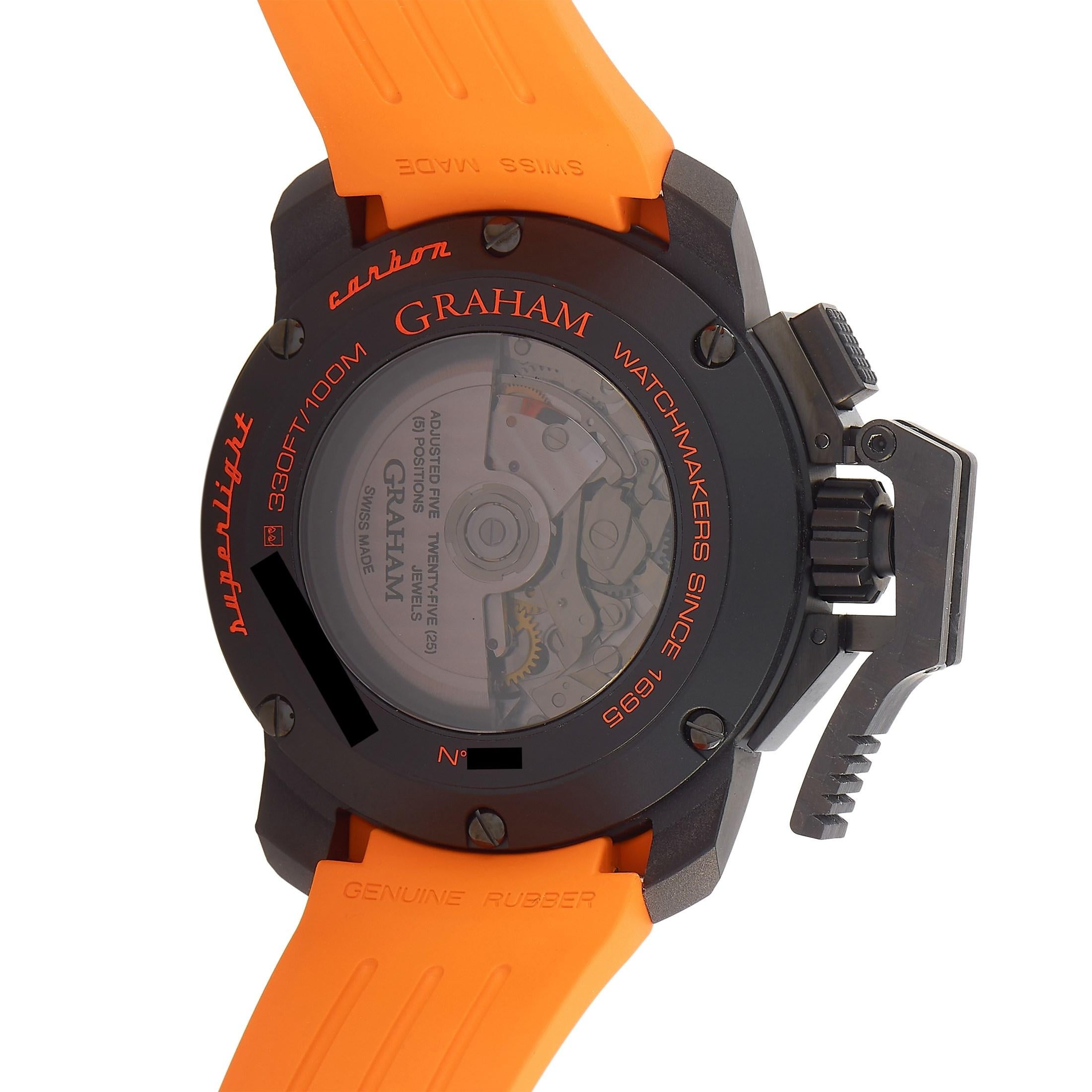Graham Chronofighter Oversize Superlight Carbon Orange Watch 2CCBK.O01A In New Condition In Southampton, PA