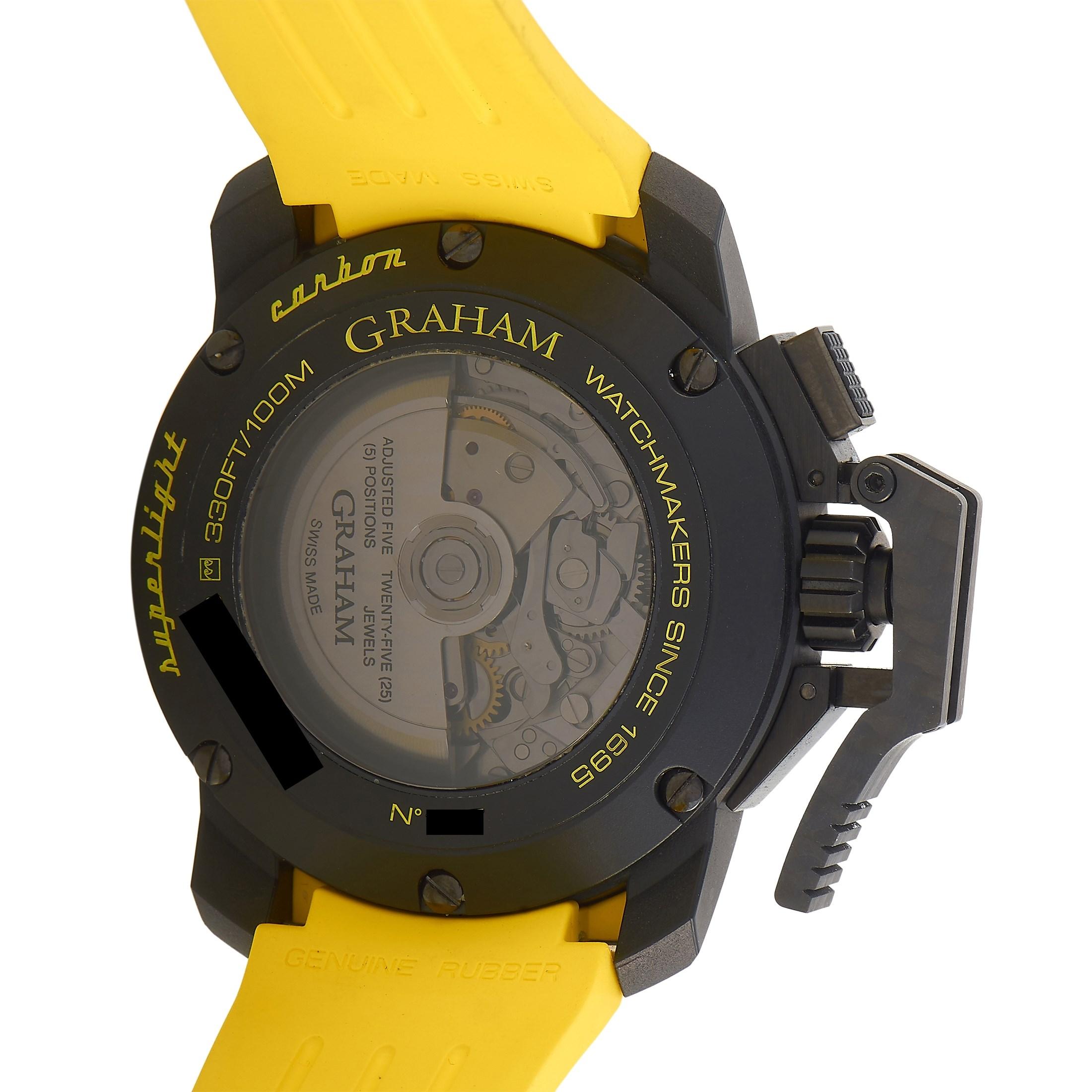 Graham Chronofighter Oversize Superlight Carbon Yellow Watch 2CCBK.B15A.K103K In New Condition In Southampton, PA